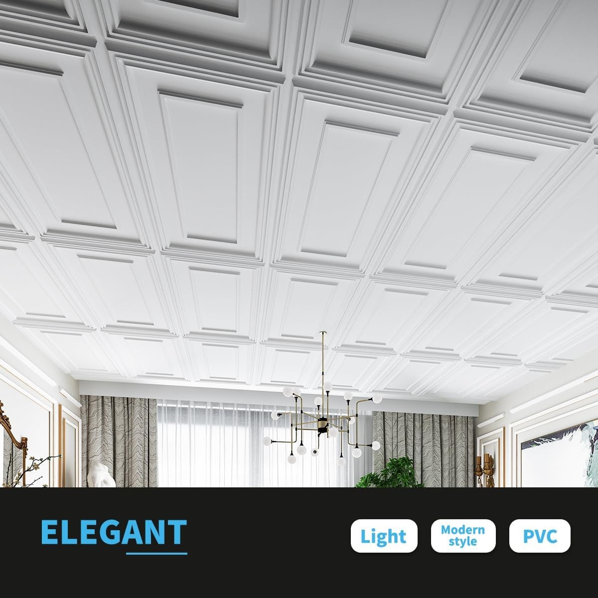 Art3d Drop Ceiling Tiles, 24x48in. White (12-Pack), Polyvinyl Chloride (PVC),…