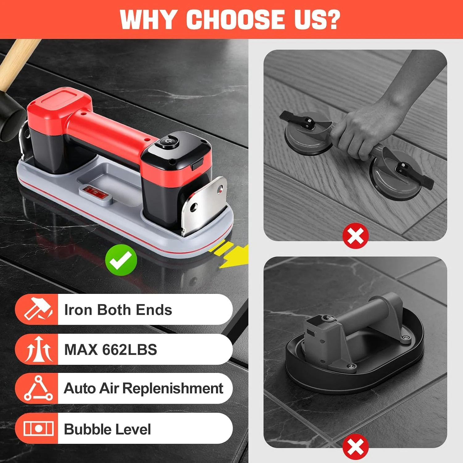 Electric Suction Cup Floor Gap Fixer, Floor Gap Fixer Tool for Upgraded Iron Pla