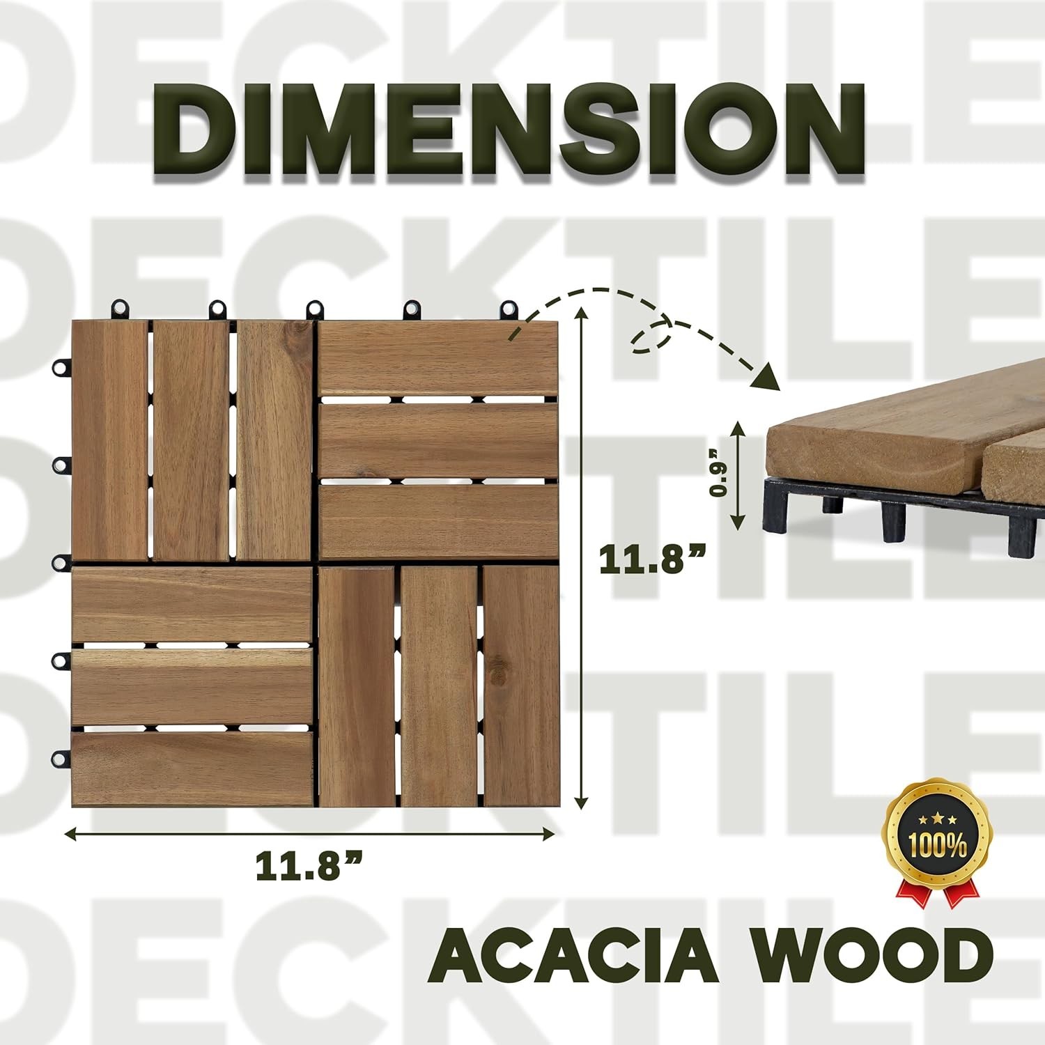 Acacia Wood Decking Tiles 9PCS Easy Snap Interlocking Deck Tiles for Patio