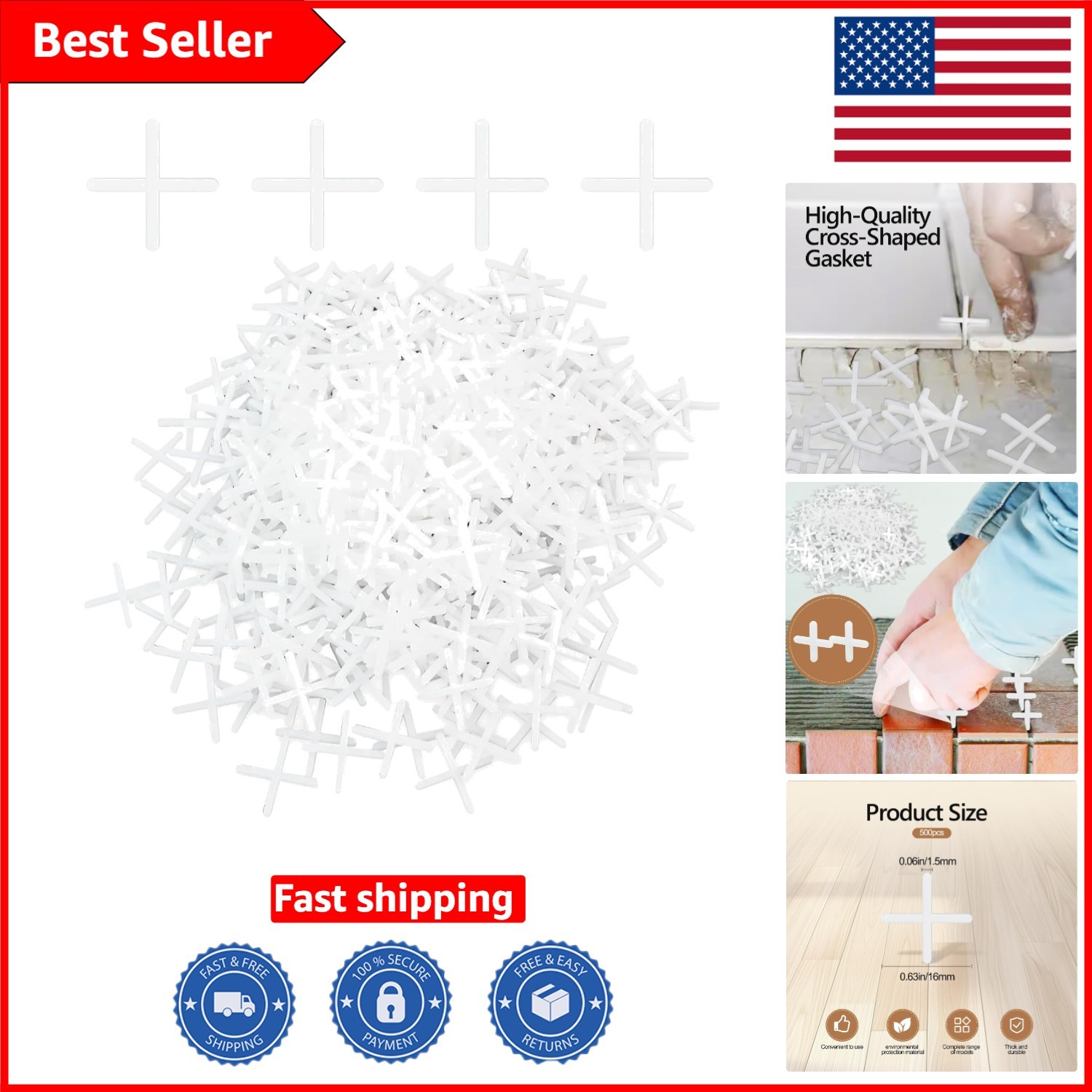 Durable Plastic Tile Leveling Clips 500Pcs – 1.5mm Spacing for Flawless Finishes