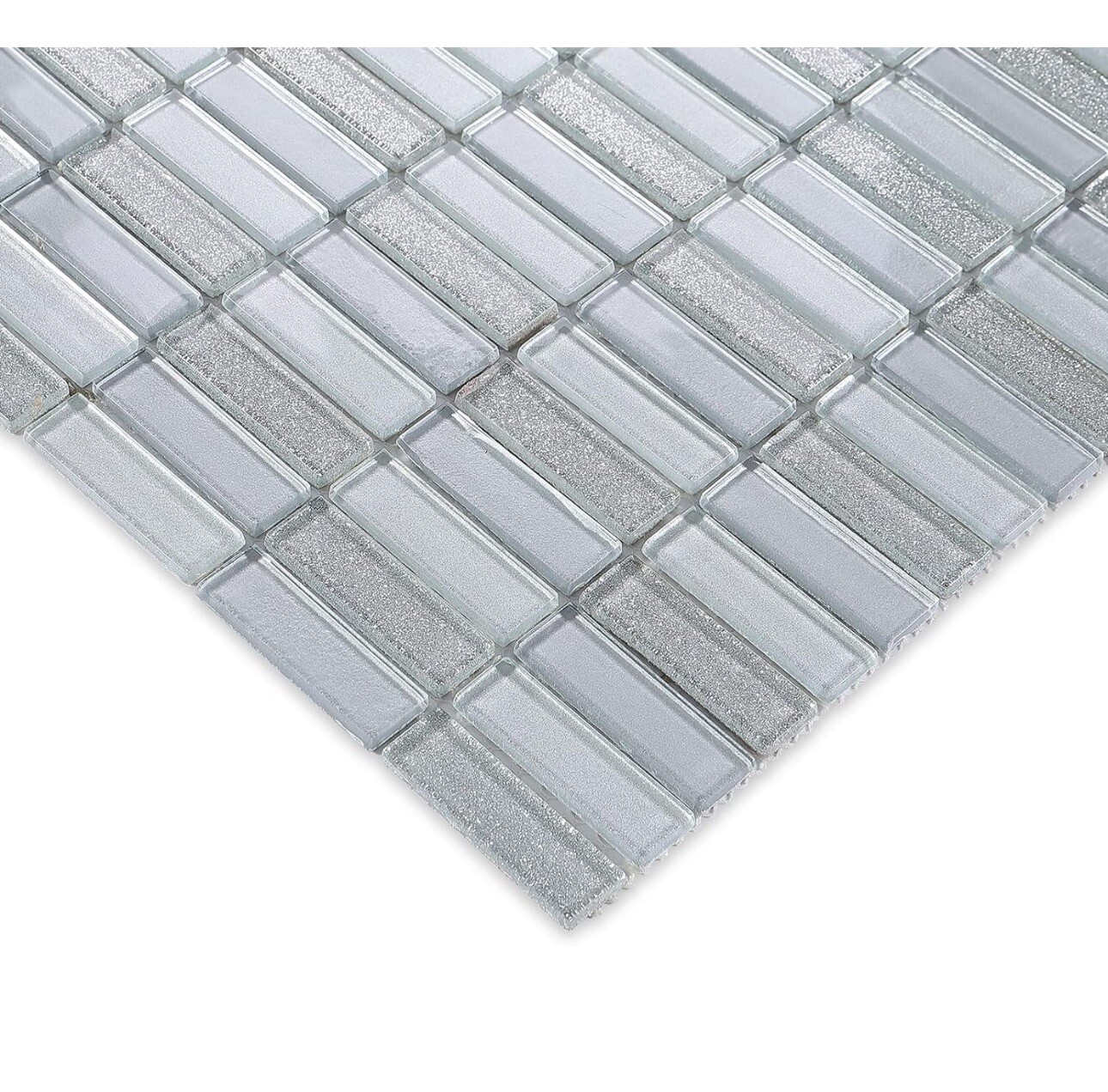 11PC Silver Glass Mosaic Stacked Pattern Mosaic Tile Wall Backsplash 12×12” Each