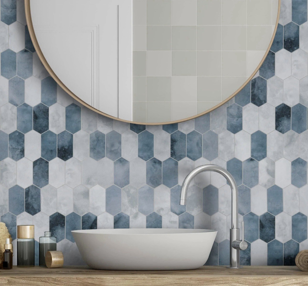 10-Sheet 12″x11.5″ Honeycomb Peel and Stick Backsplash Wall Mosaic Tile Blue