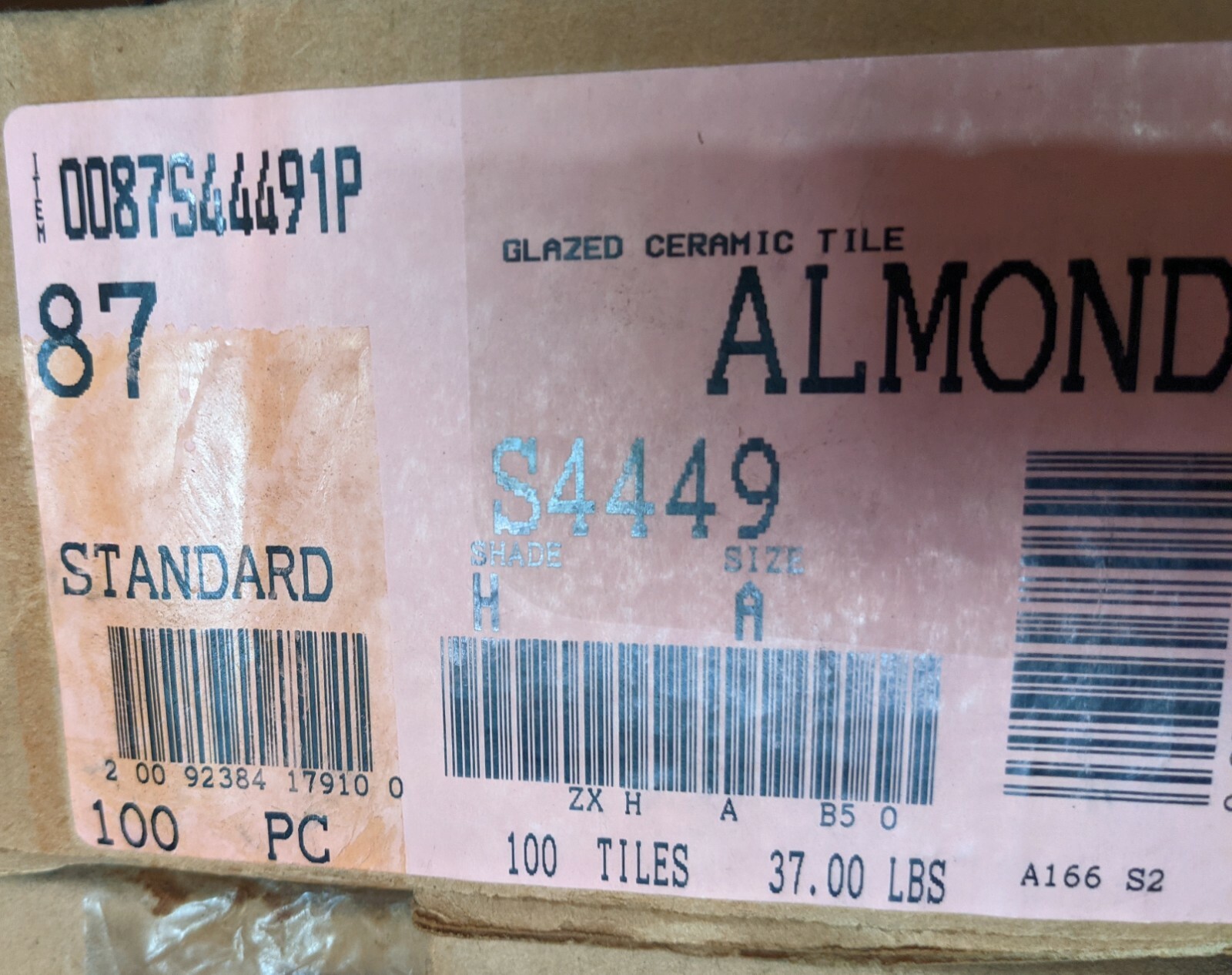 2 pcs S4449 American Olean Almond 87 4-1/4″ Matte Thinset Bullnose Ceramic Tiles