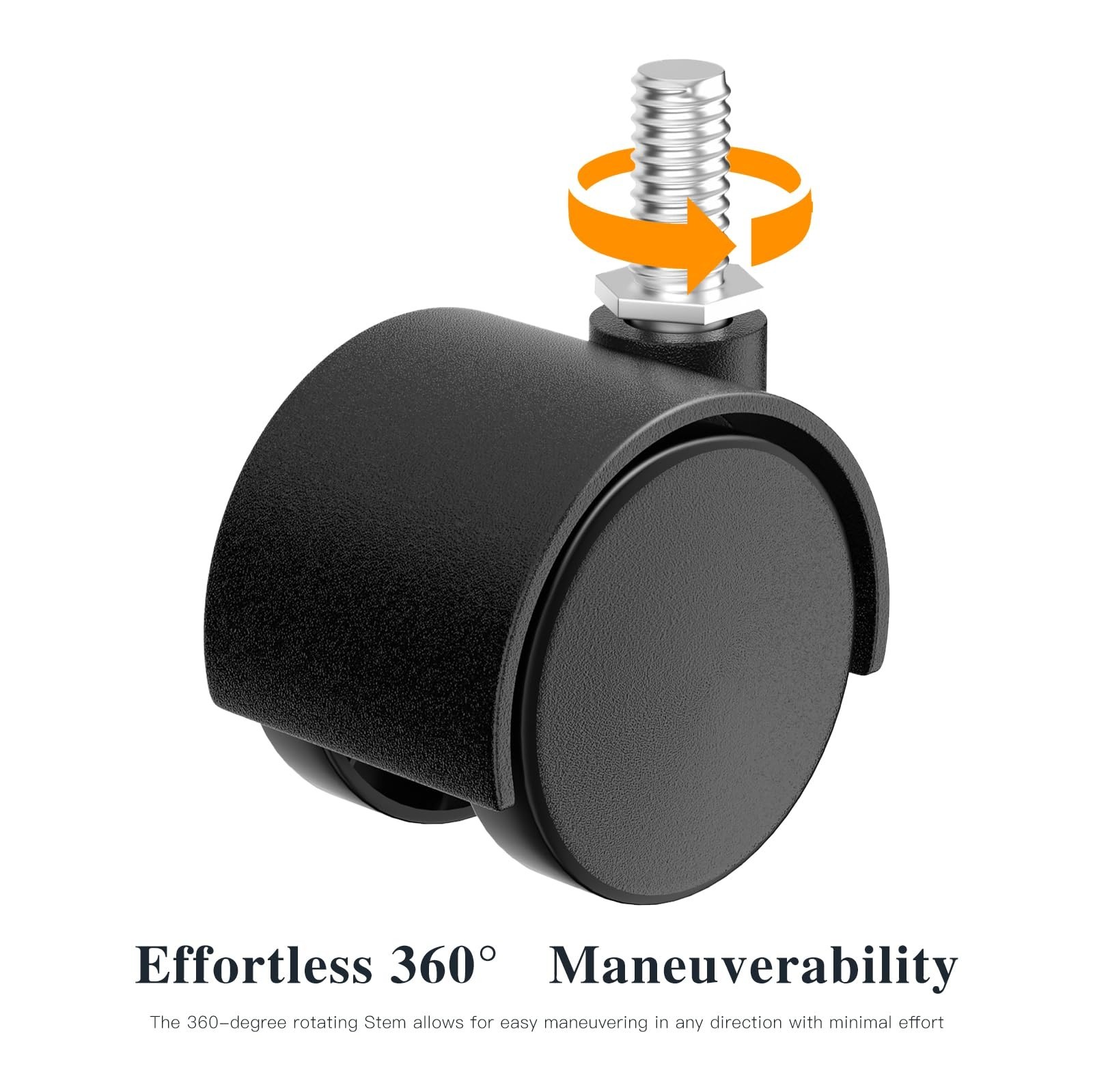 1.5 Inch Furniture Stem Casters Set of 4, Threaded Stem Diameter 5/16″ Plasti…