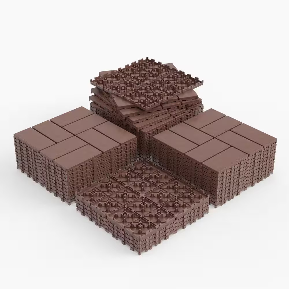 1 Ft. X 1 Ft. Outdoor Plastic Interlocking Deck Tile in Brown (44 Sq. Ft. per Bo