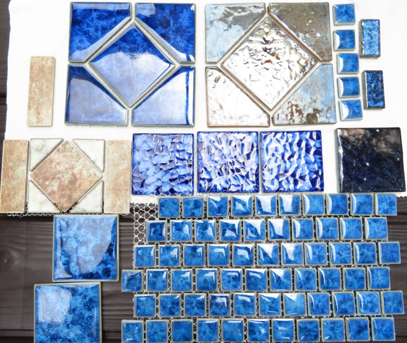 Tiles Weatherproof Assorted Craft Blues Tan Dark Light Textured & Smooth Pool