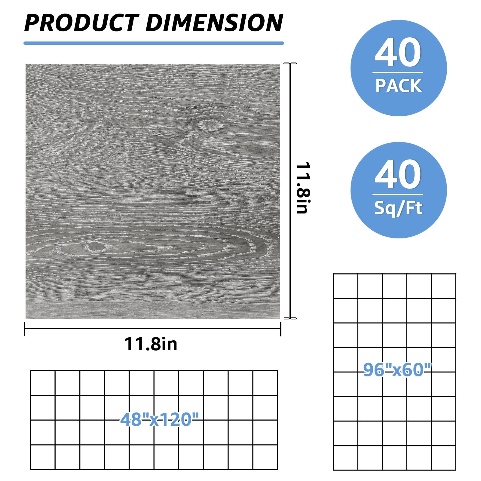40 Sheet Vinyl Flooring 12 x 12 Peel and Stick Floor Tile Waterproof Clearanc…
