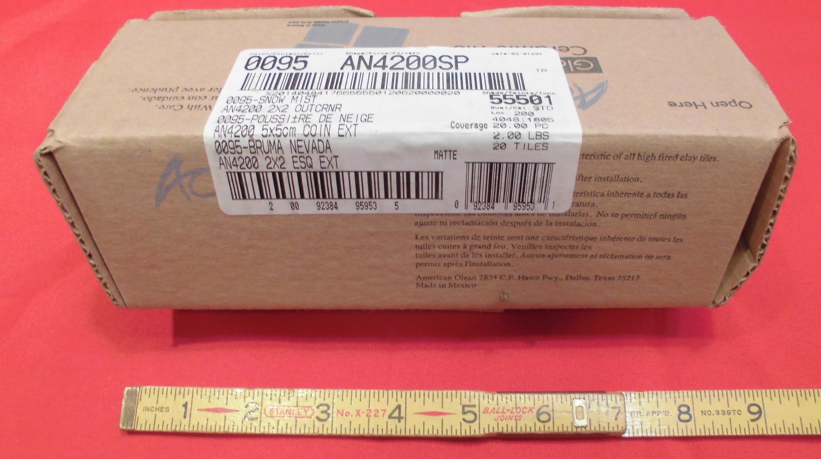 2 pcs. *Snow Mist*Ceramic Bullnose…outside corner trim tile…2″ X 2″ Mudd