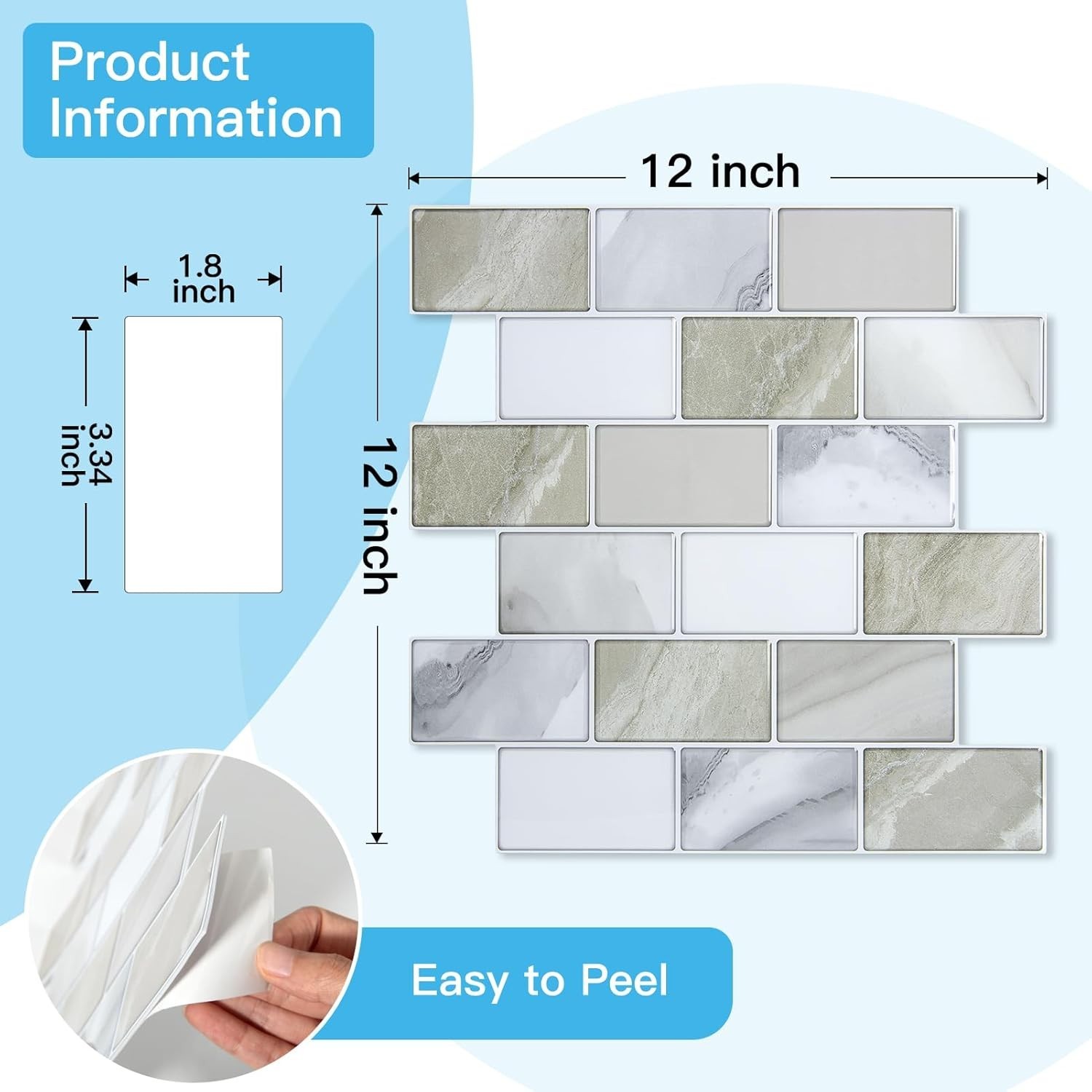 Peel and Stick Beige & White Wall Tiles – 12″x12″ Thickened Design Backsplash…