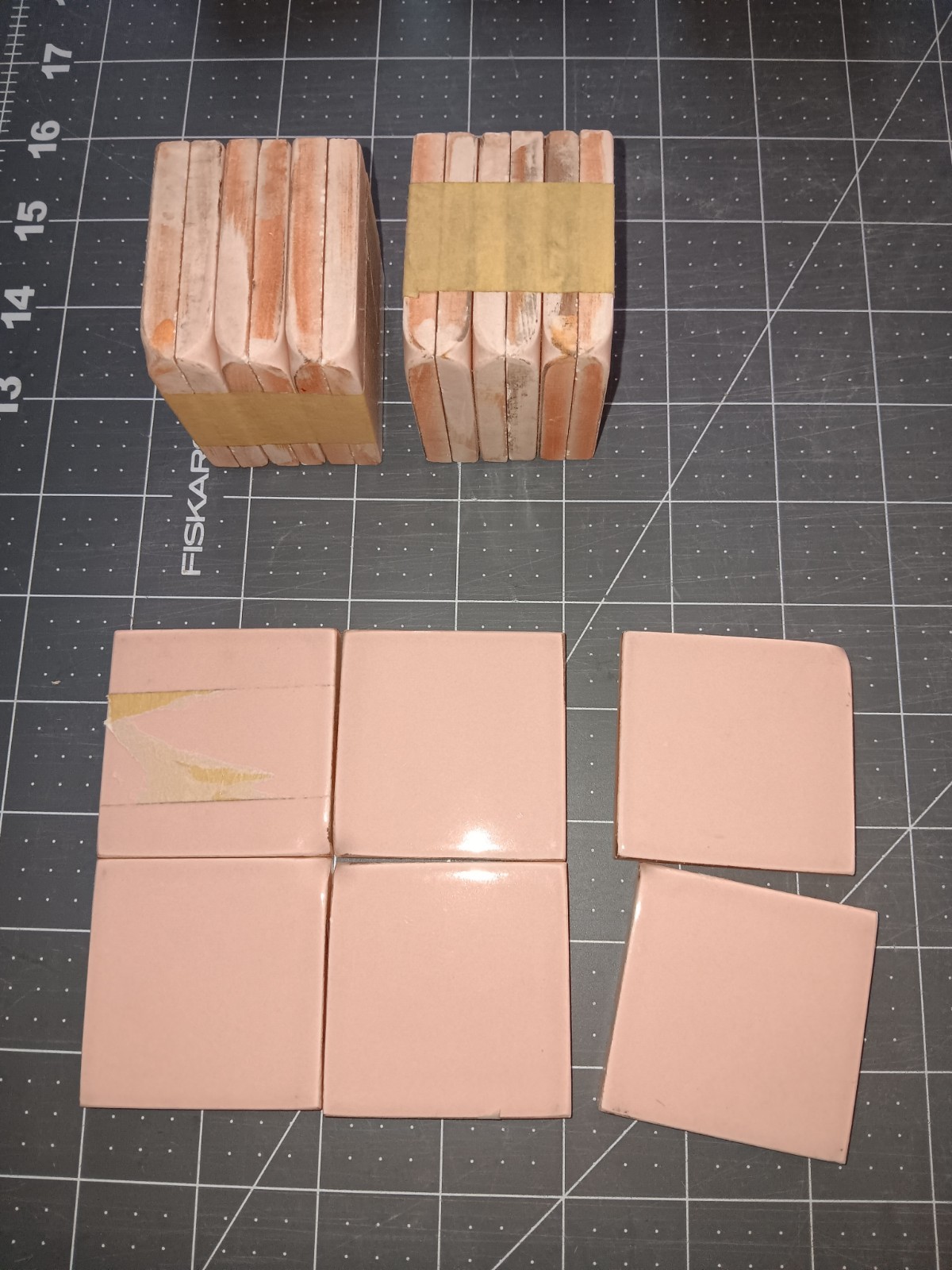 28 pcs. PINK Vintage Ceramic 2″ X 2″ Ceramic Inside Radius Bullnose Corner JAPAN