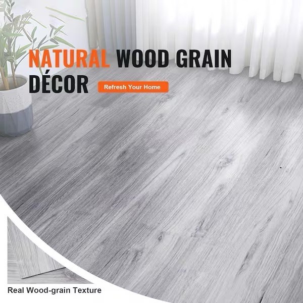 VEVOR Peel & Stick Vinyl Floor Tiles 36 x 6 in. Gray Woodgrain Flooring