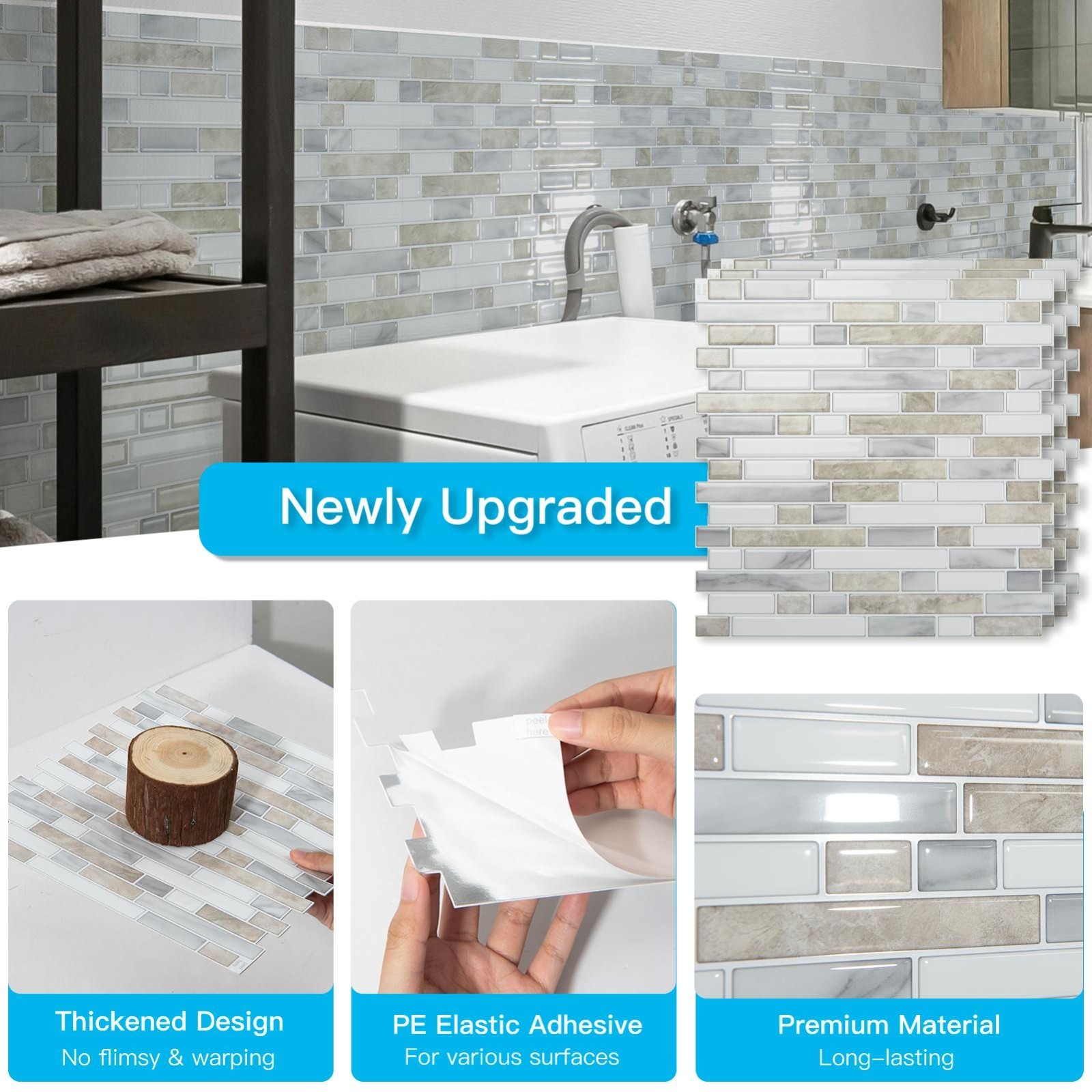 10pcs Peel and Stick Backsplash Thickened Tiles, 12”x12”, Cover 10 Sq.Ft.