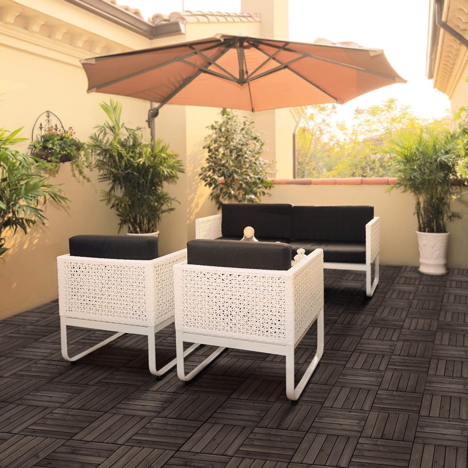 27PCS Interlocking Wooden Flooring Patio Deck Tiles Solid Wood Tiles, 12 x 12in
