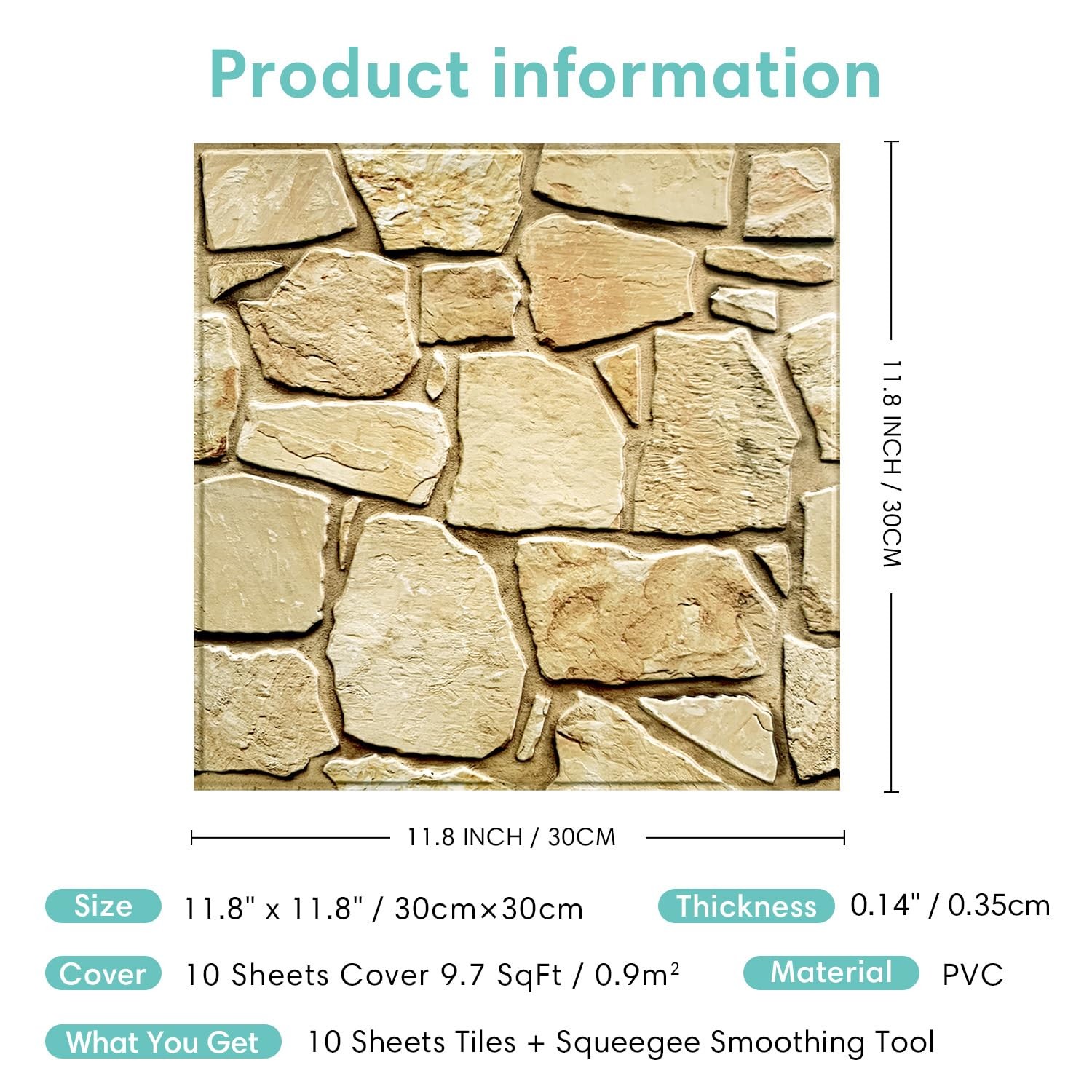10 Pcs 3D Faux Stone Panels Peel and Stick – 11.8″x11.8″ PVC 3D Wall Panels B…