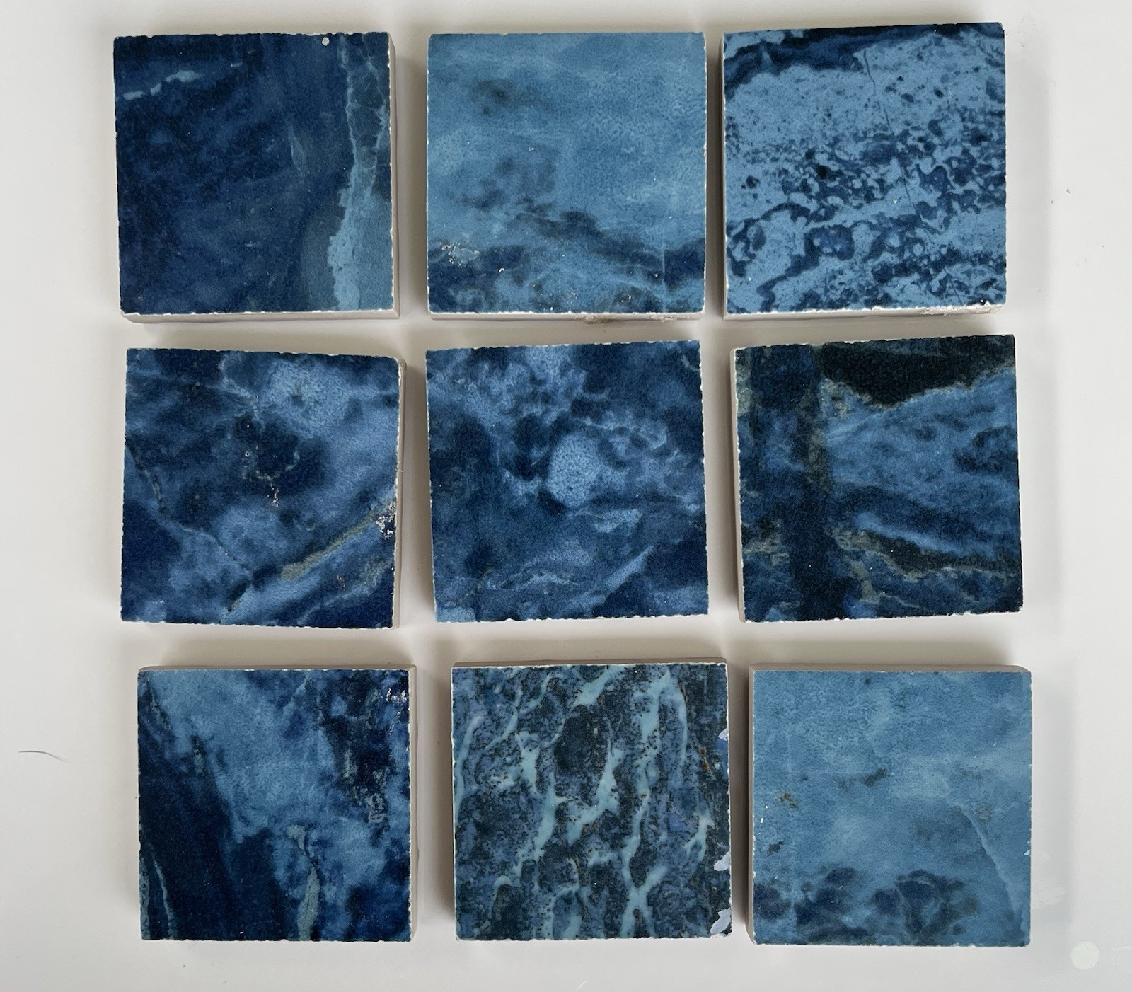 Glazed Ocean Blue Ceramic Tile Set Of 9 2×2 Inches. Waterproof