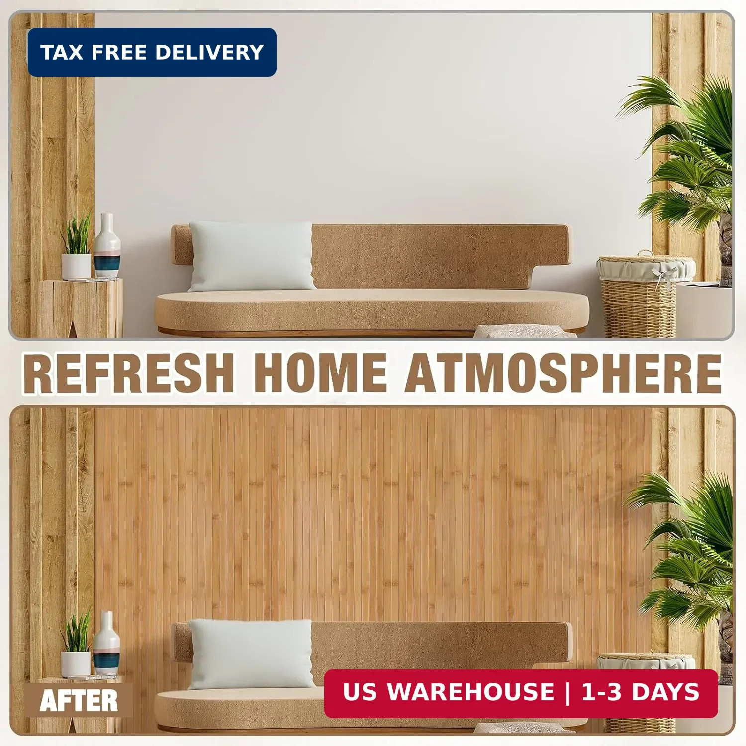 Natural Bamboo Wall Panel for Interior Wall Decor, Pole Wrap Wainscoting Interio