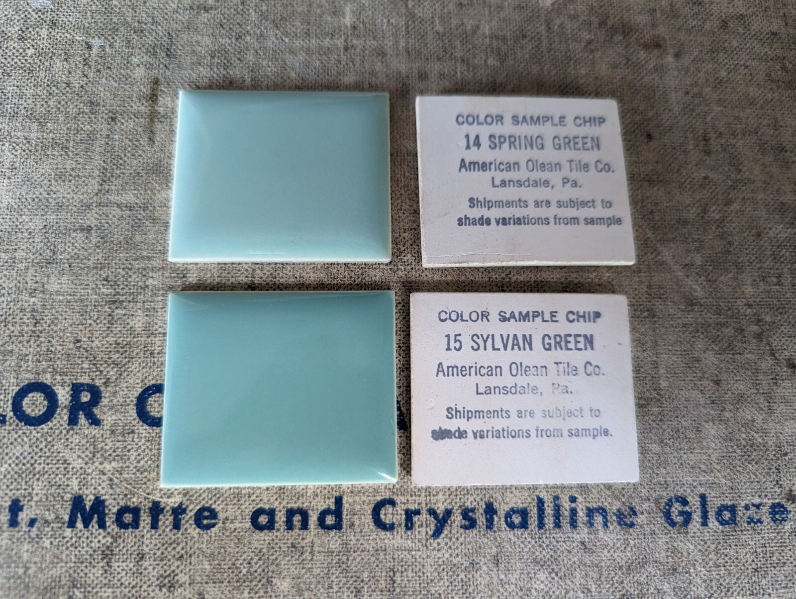 2 pieces 4 1/4″ Ceramic Tile #15 Sylvan Green New American Olean Tile