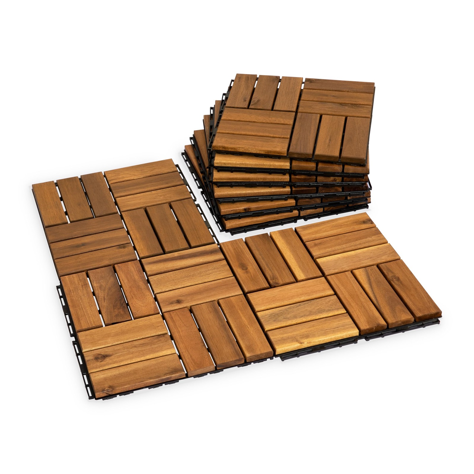 Interlocking Acacia Wood Deck Tiles, 9-Pack, 12 Slats, Waterproof Outdoor Flo…