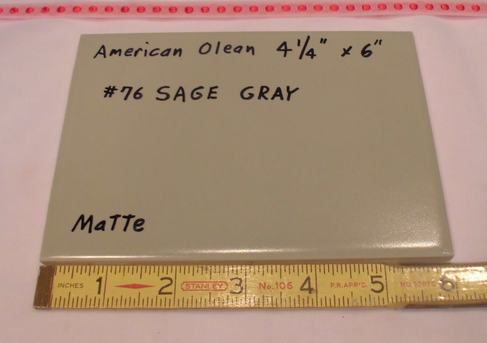 1 pc. Ceramic Matte Tile *Sage Gray* by American Olean 4-1/4″ X 6″ Green