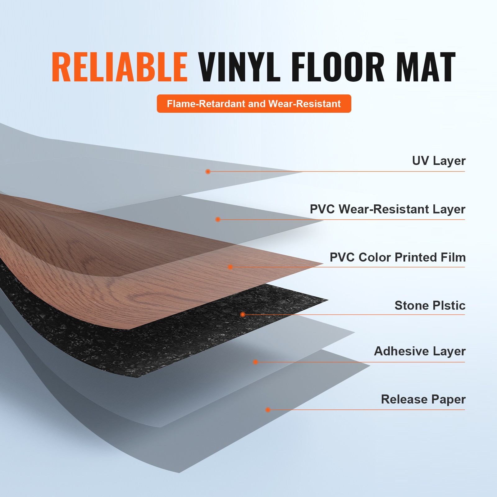 VEVOR 36 PCS 54sq.ft Self-Adhesive PVC Vinyl Floor Wood Grain Tiles Peel Stick