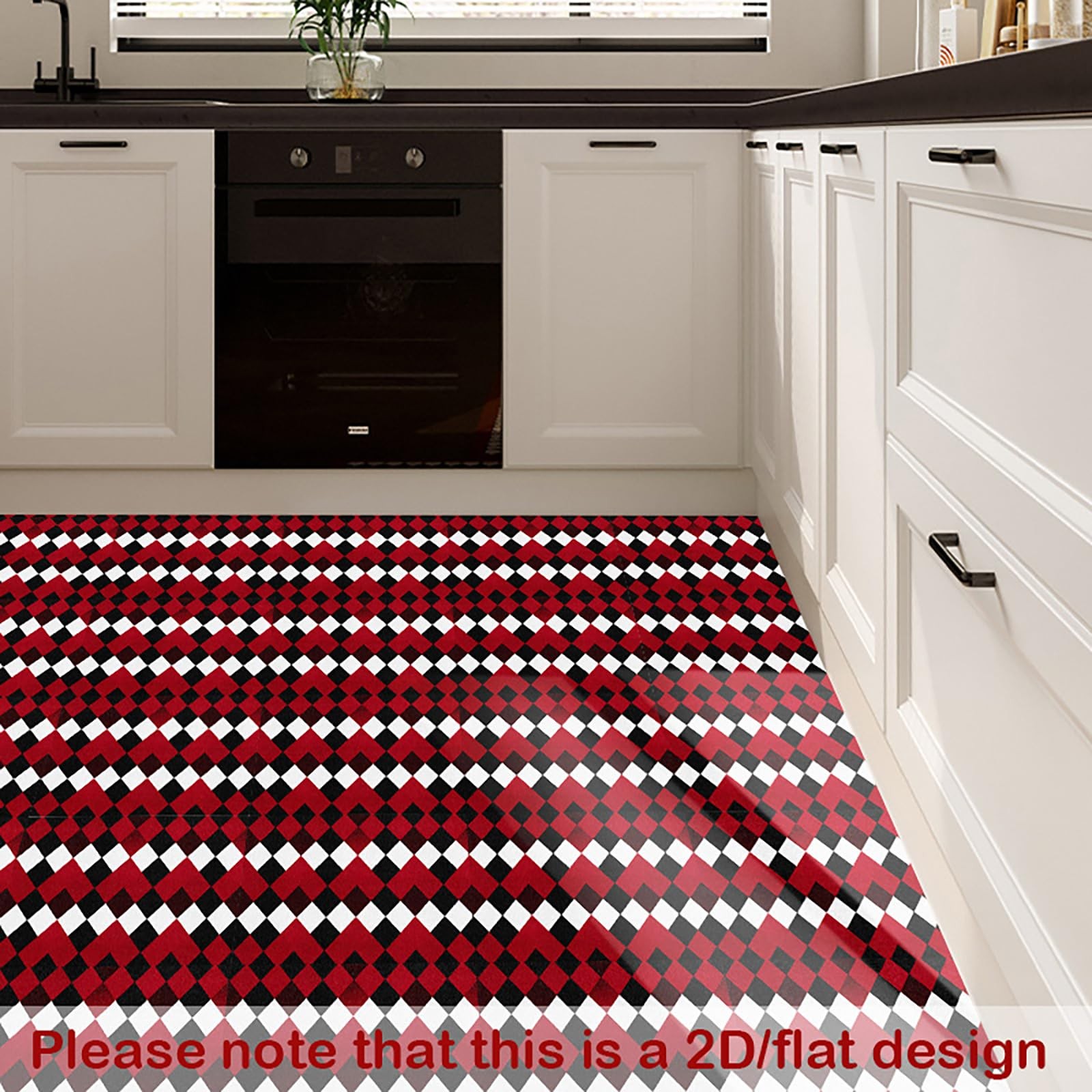 Peel and Stick Vinyl Floor Tiles, 11.8″x11.8″ Red & Black Argyle Pattern, 10-…