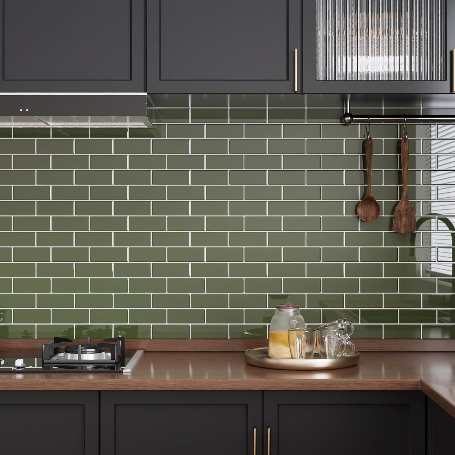 Sage Green Peel and Stick Subway Tile Backsplash – 20 Sheets, 12″x12