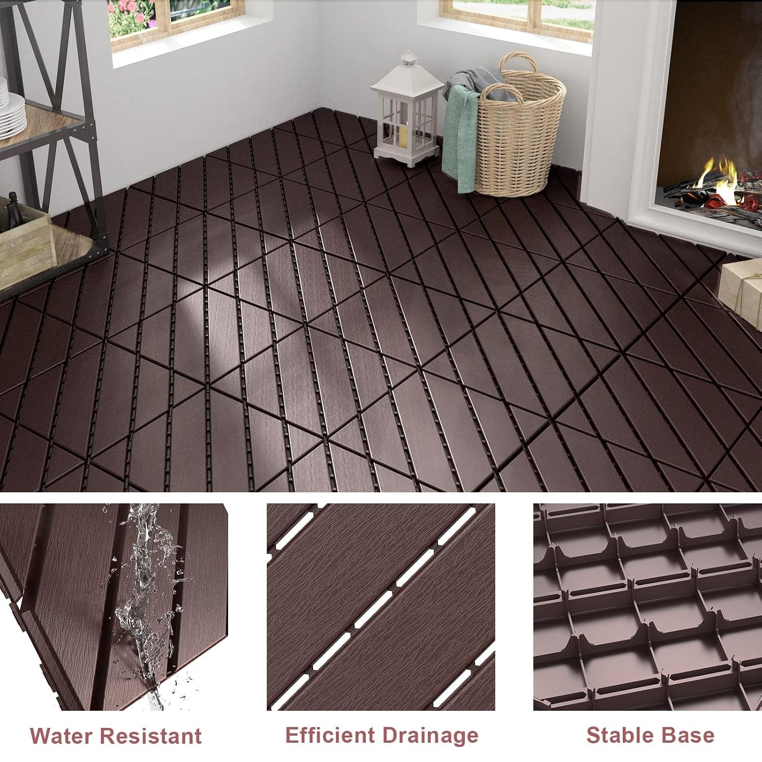 Heavy-Duty Waterproof Outdoor Deck Tiles – 12″x12″ Interlocking Patio Pavers