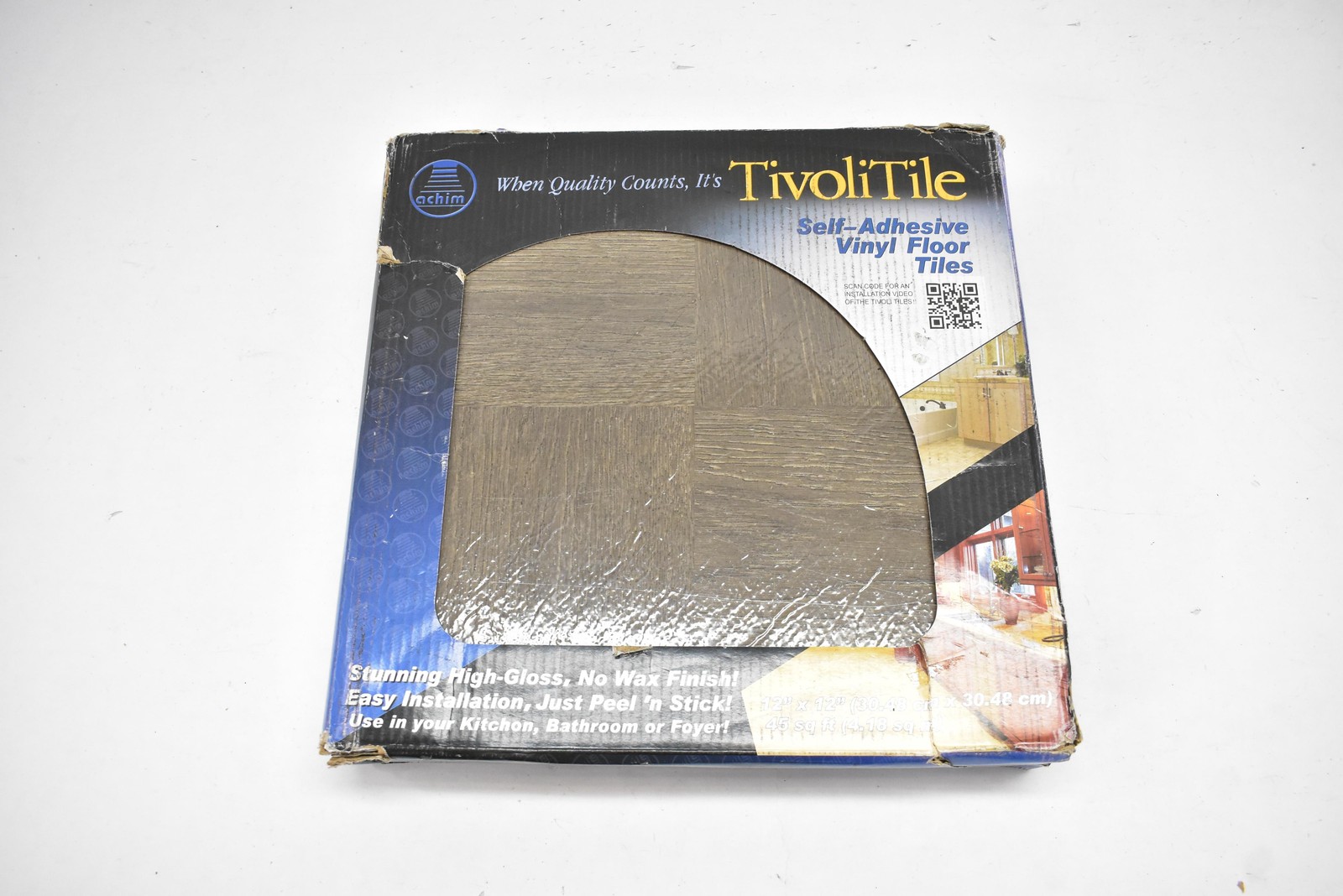 Achim TivoliTile Self-Adhesive Vinyl Floor Tiles 12×12 45 Sq Ft Brown FTVWD22945