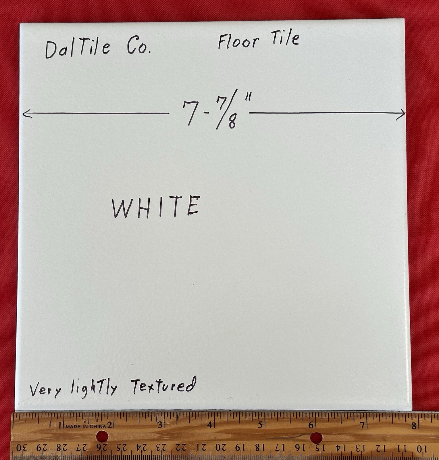 1 pc. White Ceramic Floor Tile: 8″ by Daltile Co. very light textured, New