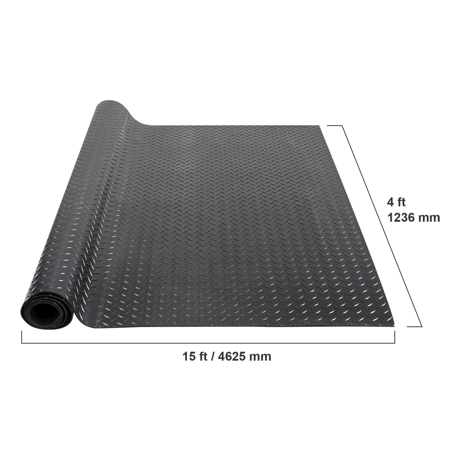 Uimoso Diamond-Plate Rubber Flooring Roll 3mm x 4ft x 15ft Garage Floor Mat SBR
