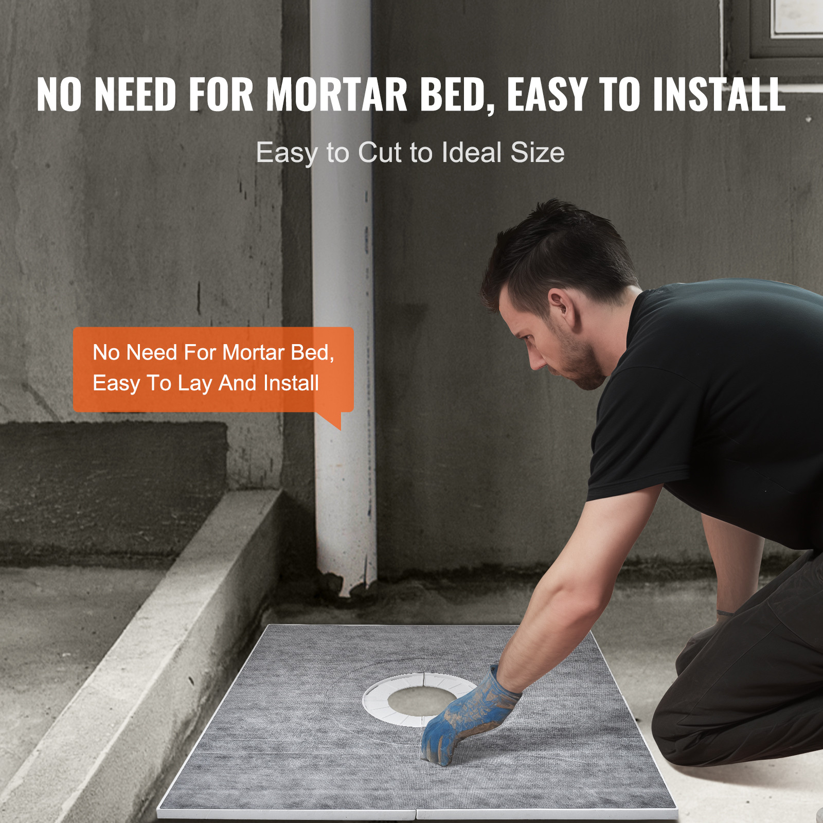 VEVOR Waterproofing Shower Curb Tray Kit 36″x36″ w/ Central Drain Thickened