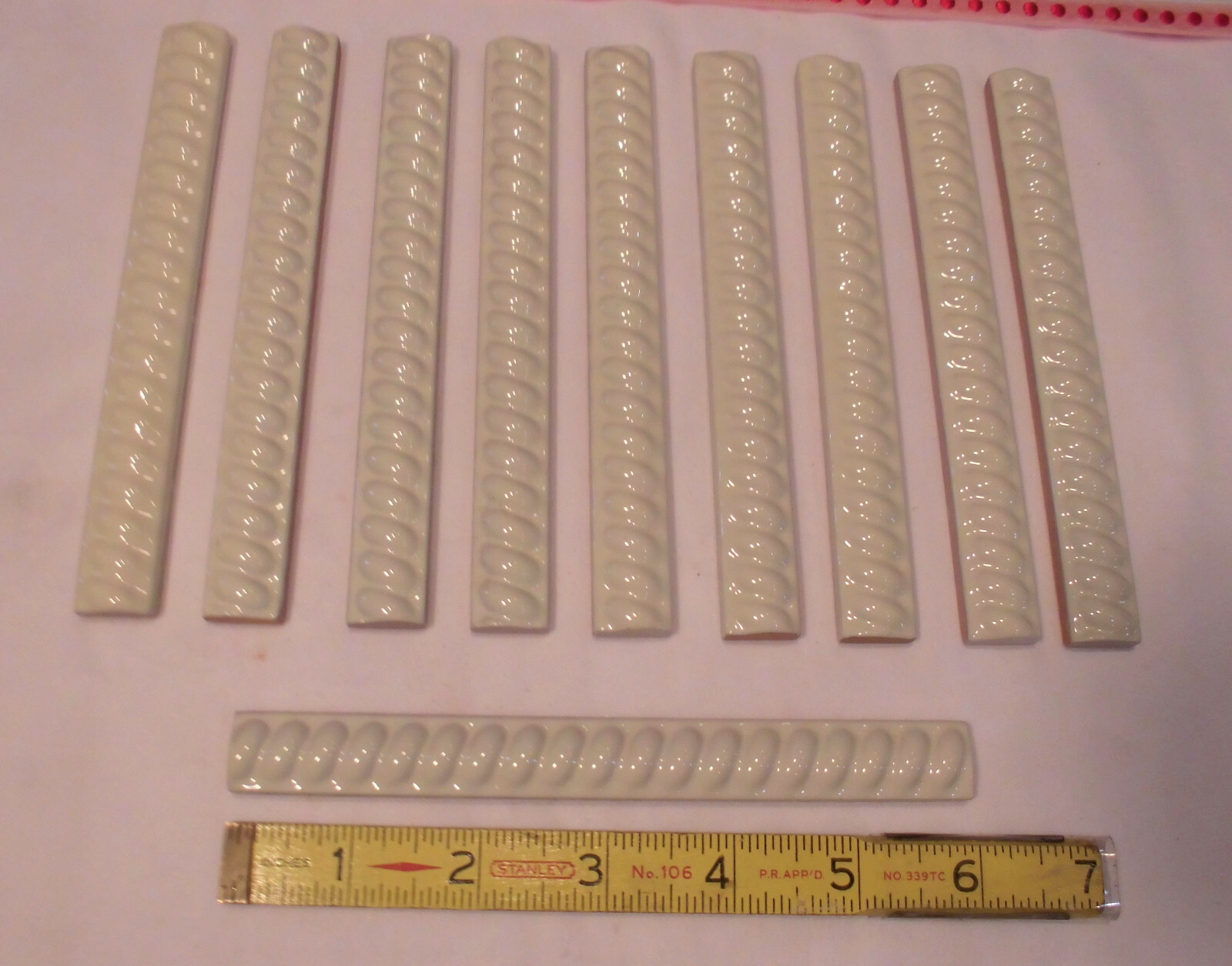 10 pcs. *Bone-Vanilla color: Ceramic Liner-Pencil-Sizzle Tiles; 5/8″ X 6″ Twist
