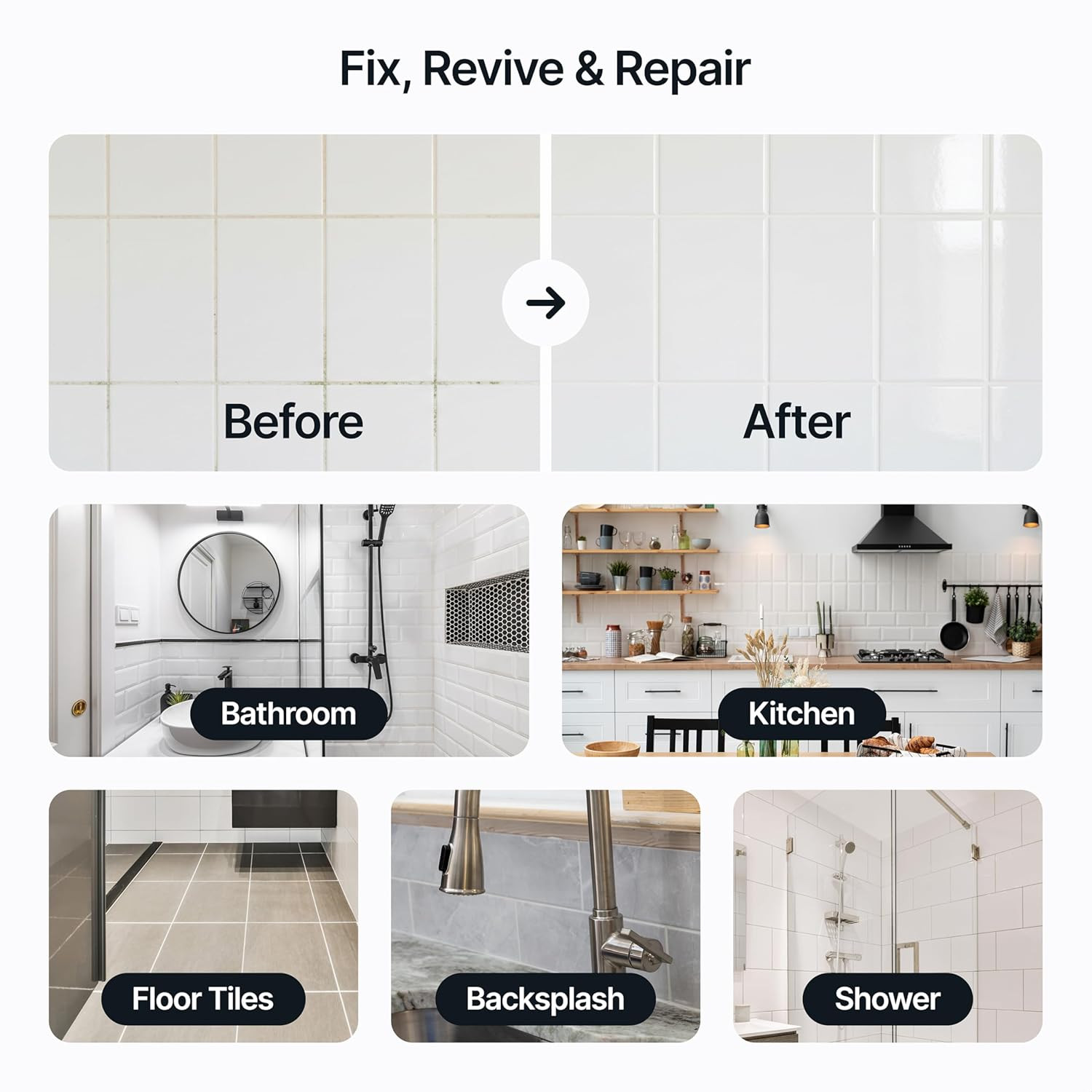 Brown Grout Reviver Kit | Ready Mixed Grout Repair 400G / 210Ml with 4 Piece Pro