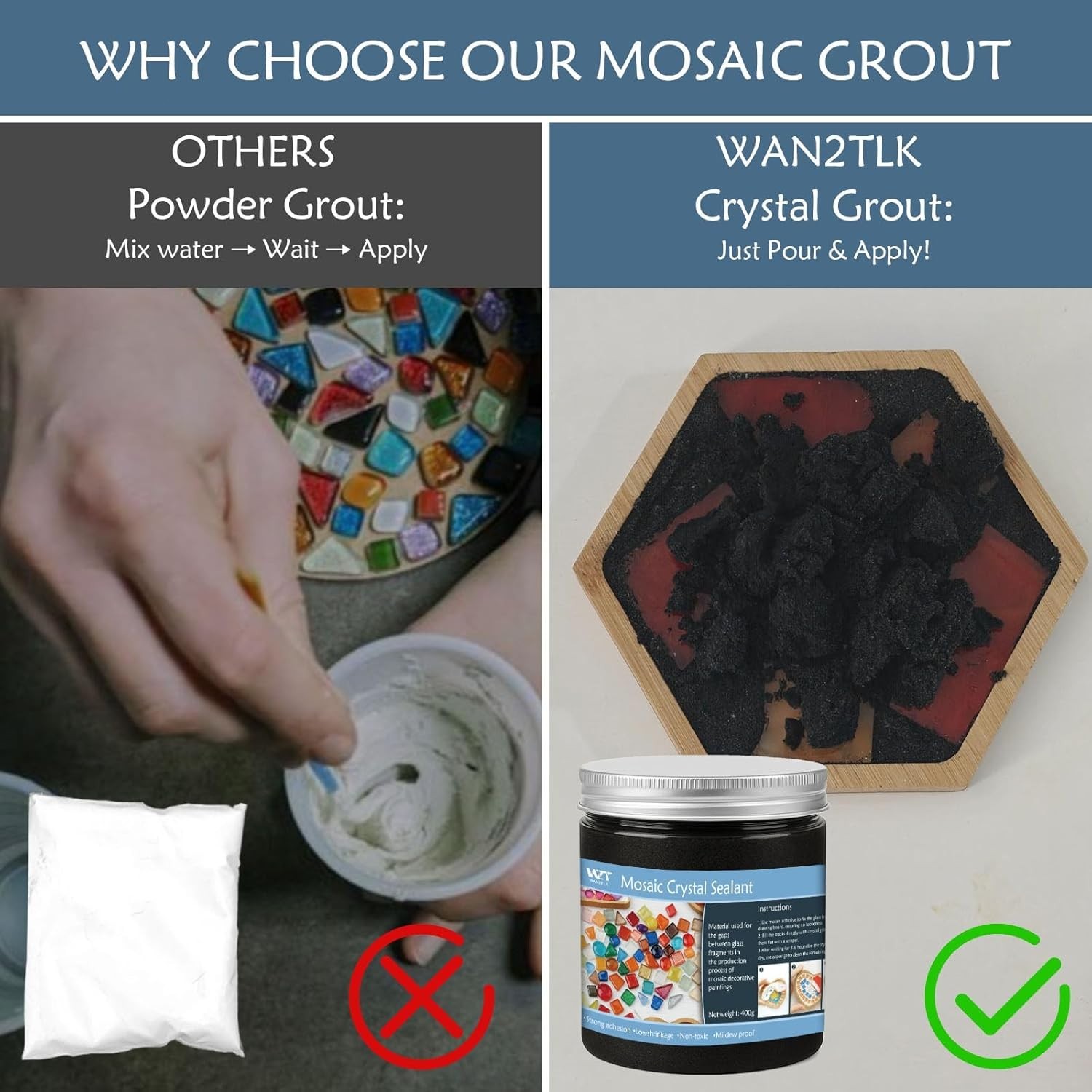Mosaic Crystal Grout 400g Waterproof Unpolished Black for Tiles & Surfaces