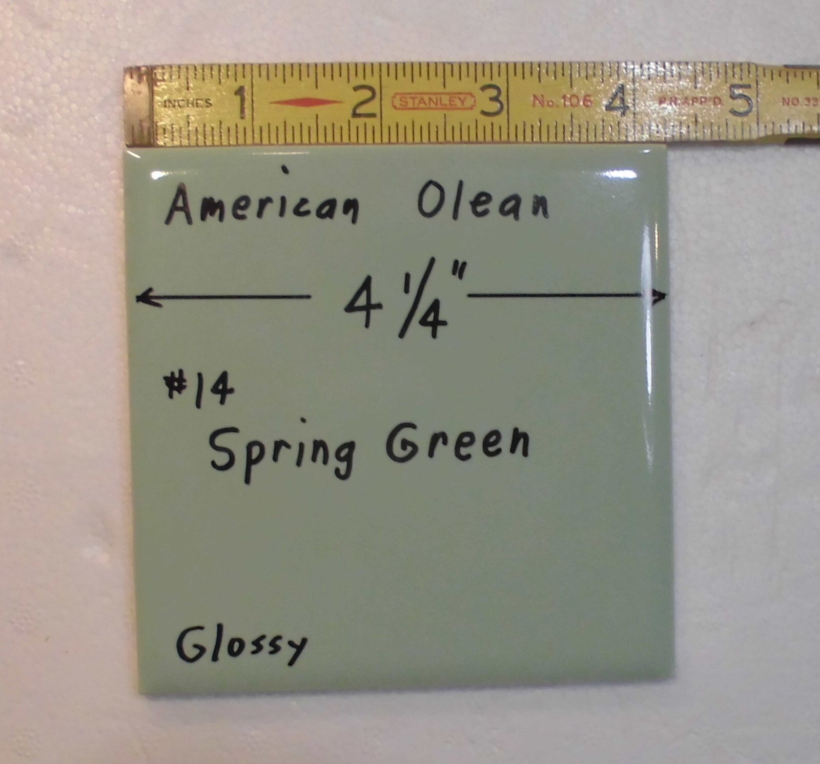 1 pc. Vintage Spring Green: 4-1/4″ Glossy Ceramic Tile by American Olean, NOS