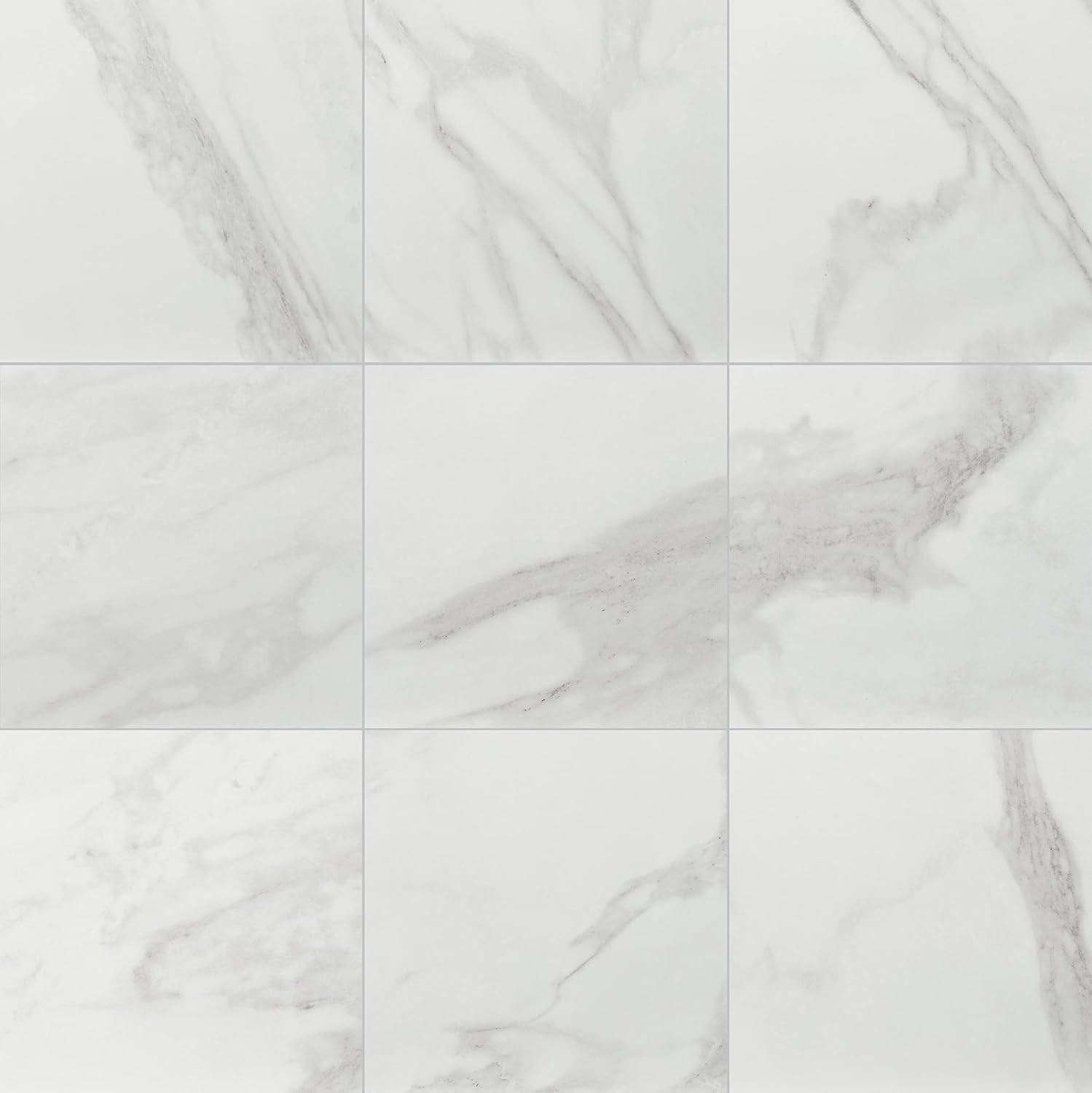 Matte White Porcelain Marble Look Tile 12″ x 12″ – 13 Pieces