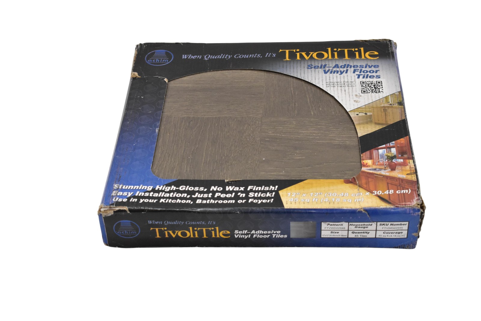 Achim TivoliTile Self-Adhesive Vinyl Floor Tiles 12×12 45 Sq Ft Brown FTVWD22945