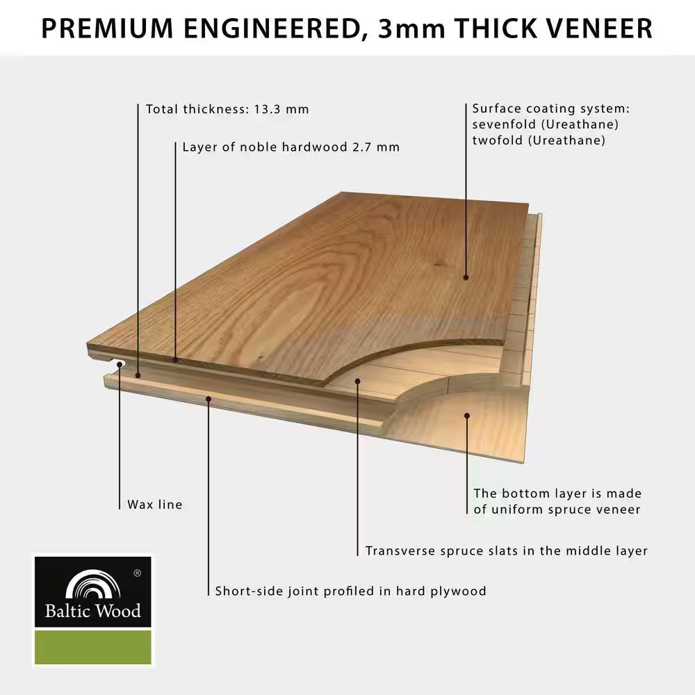 Brushed European Oak 1/2 In. T X 7.19 In. W Click Lock Wire Brushed Engineered H