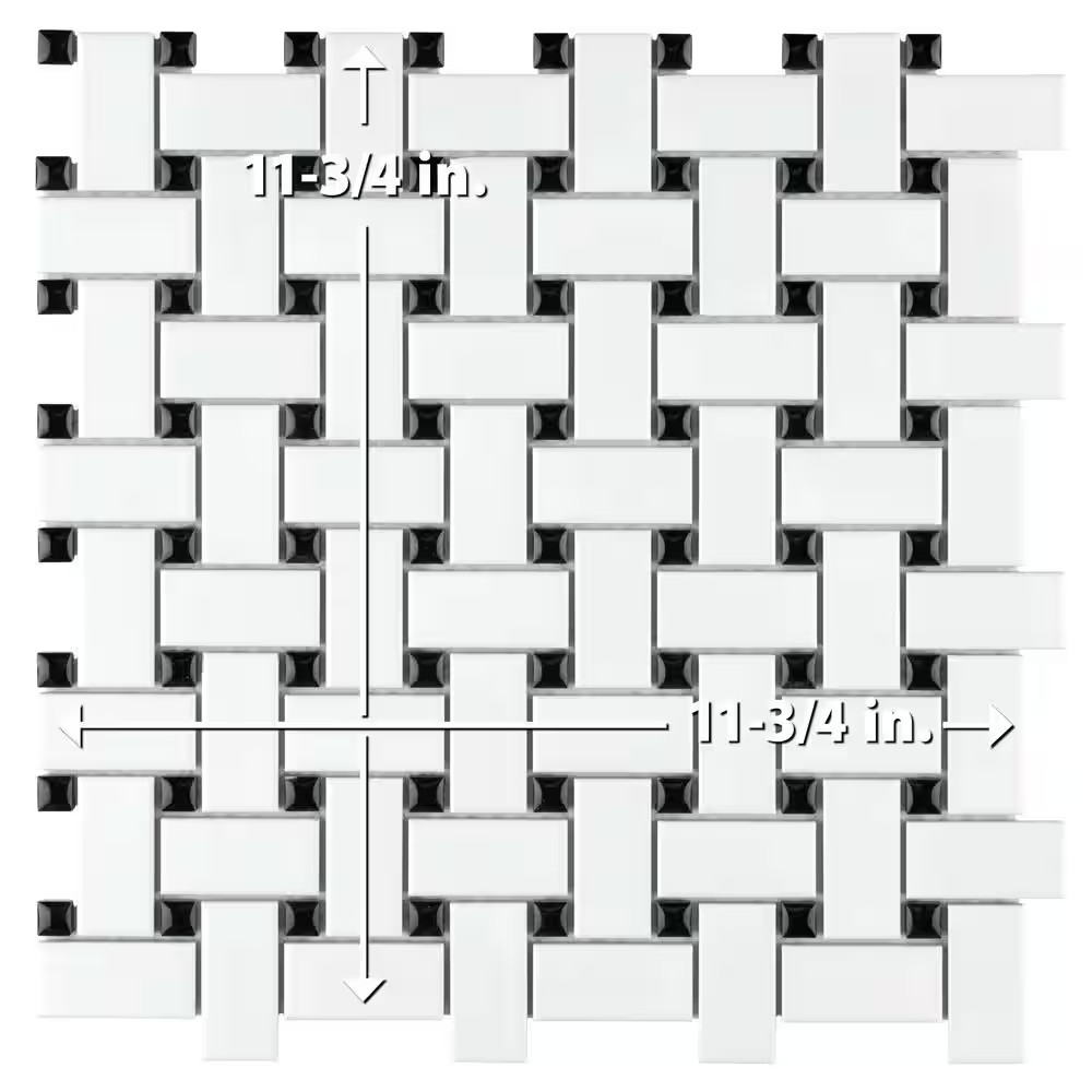 Metro Basketweave White with Black Dot 11-3/4 In. X 11-3/4 In. Porcelain Mosaic