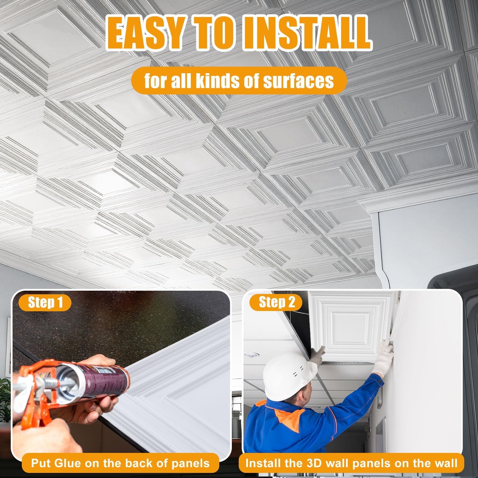 30 Pcs 12×12 Inch PVC Drop Ceiling Tiles – Glue-Up, Cuttable, Paintable DIY Pane