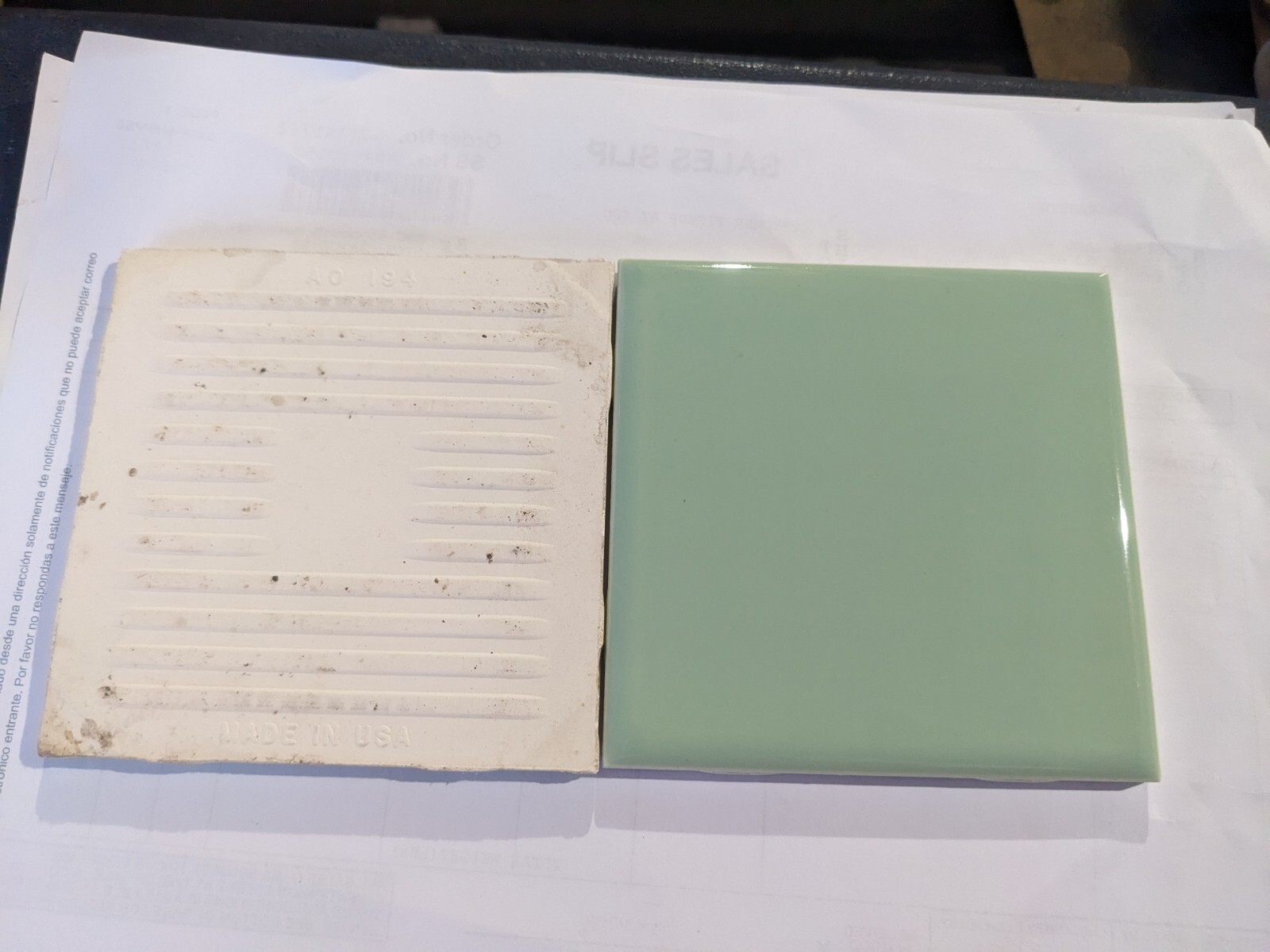 2 pieces 4 1/4″ Ceramic Tile #14 Spring Green New American Olean Tile
