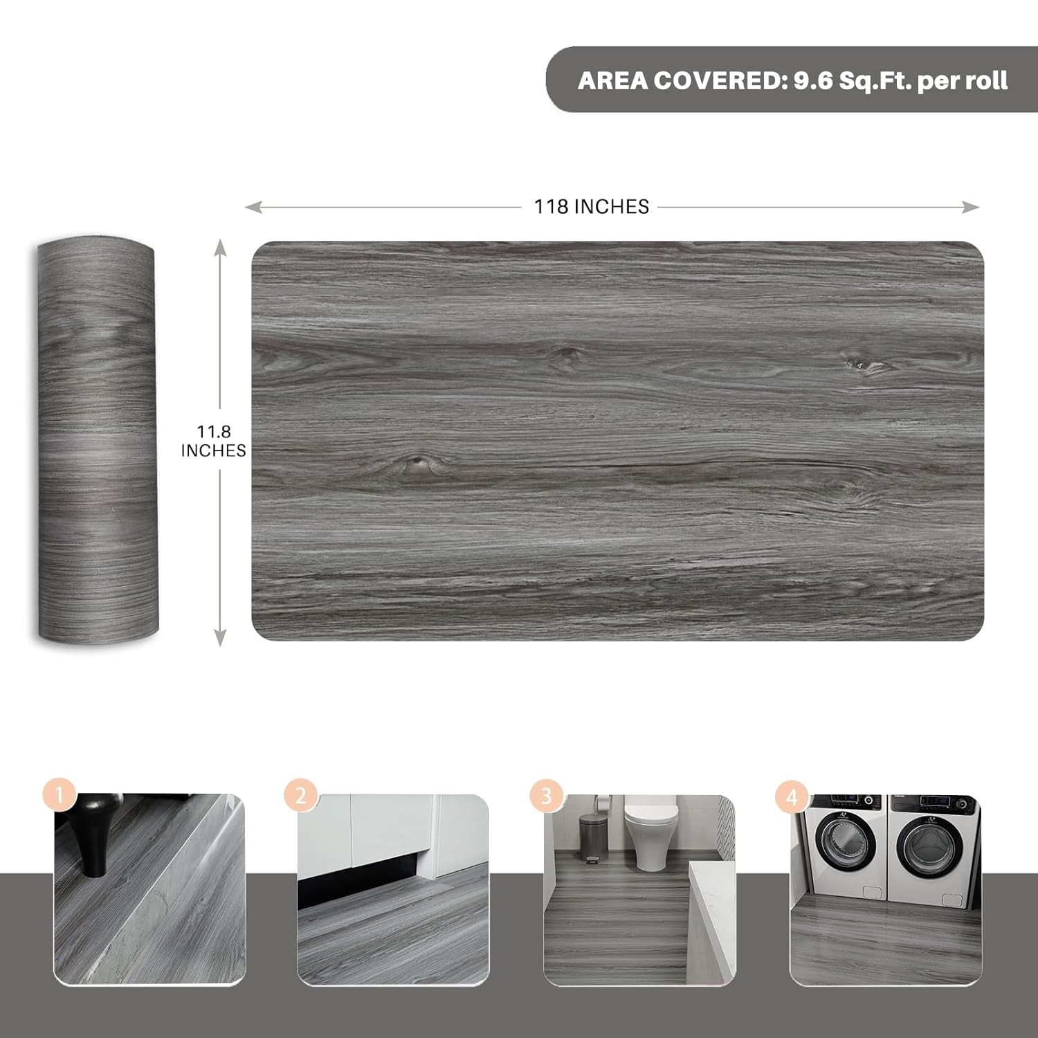 Wood Grain Peel and Stick Floor Tiles – 11.8” Width, Full Roll Length of 118″…