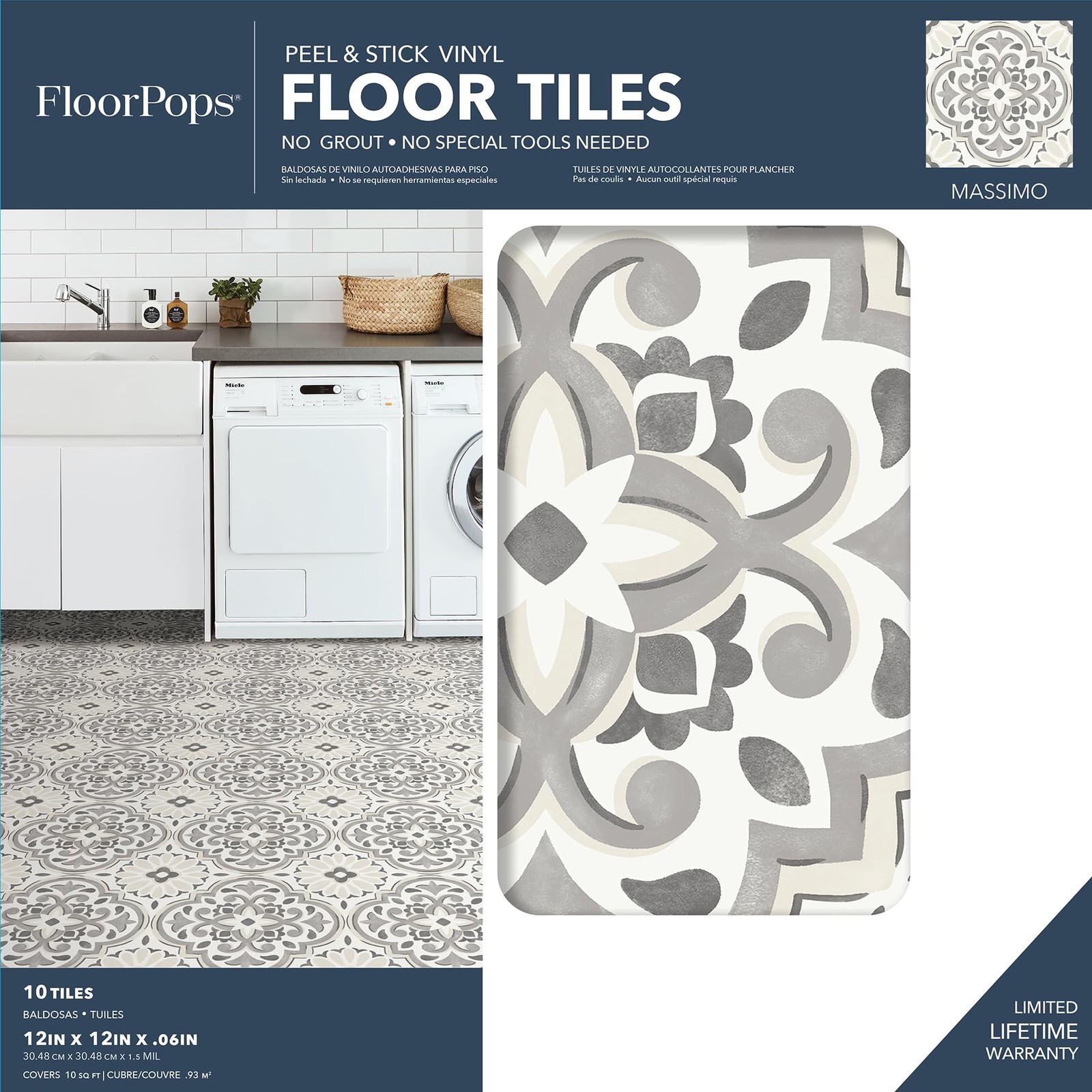 Gray Massimo Peel Stick Floor Tiles FP3988 Vinyl Flooring Waterproof Home Decor
