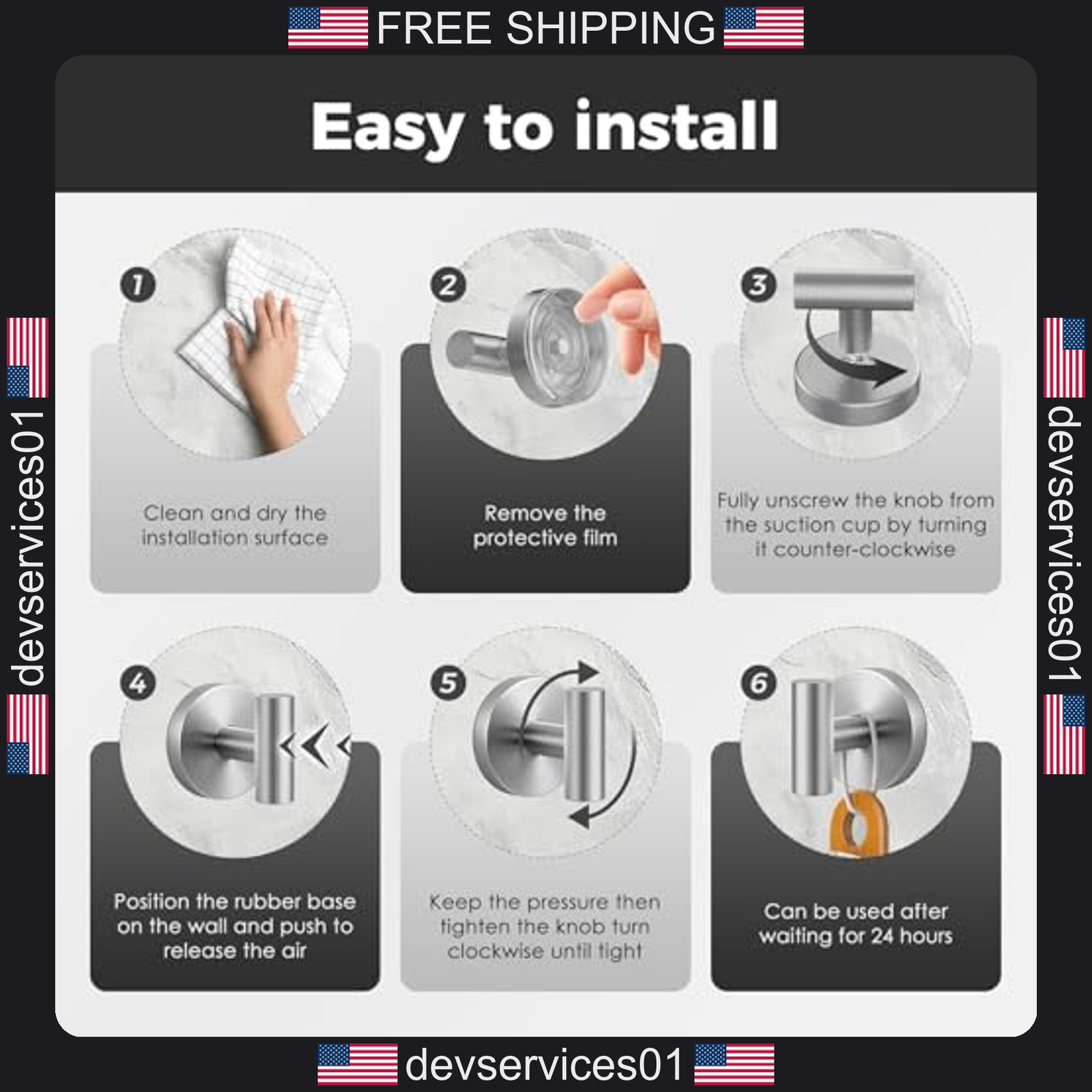 4 Pack Shower Suction Cup Hooks for Bathroom Glass Tile