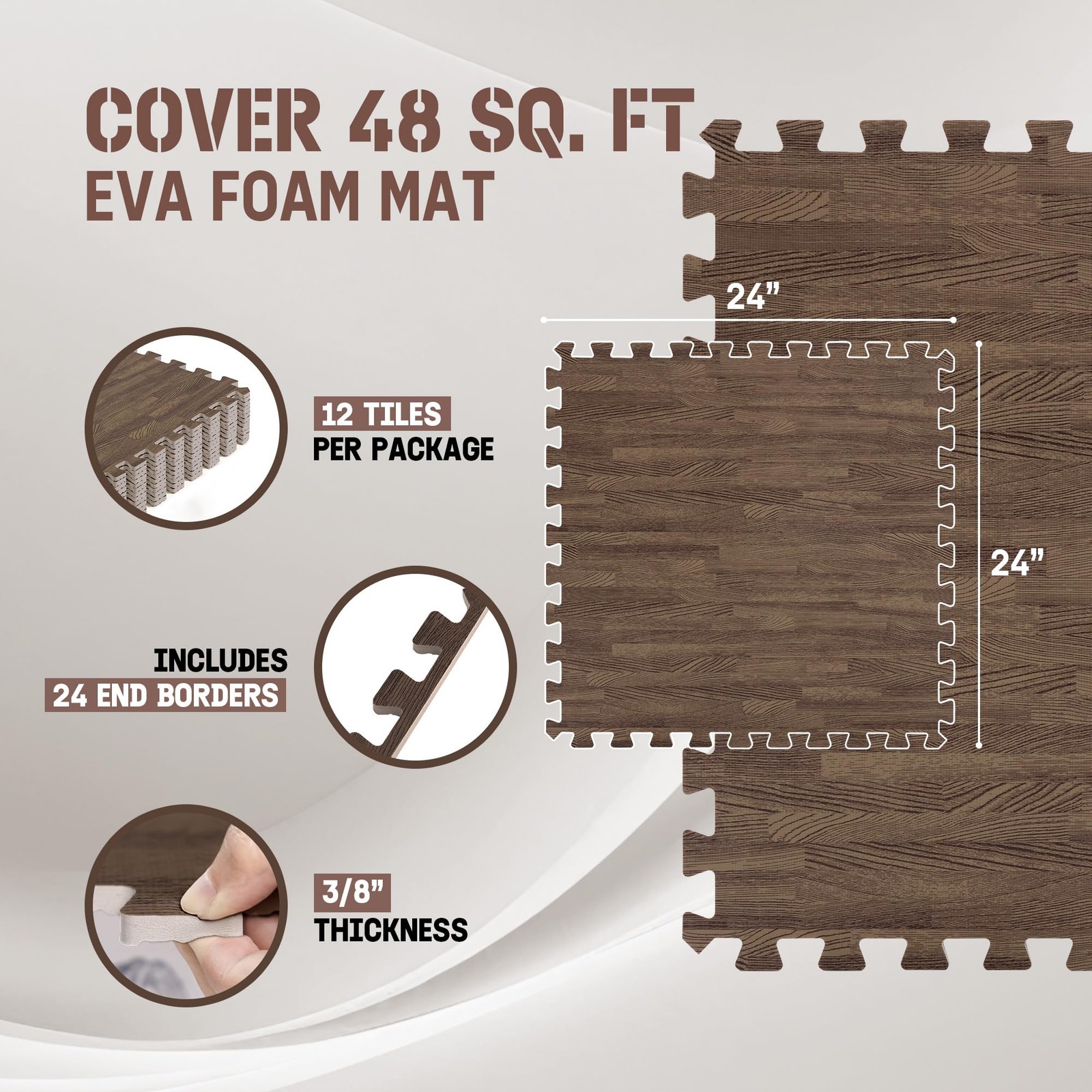 Yes4All 24″L x 24″W x 0.4″Th, G. 48 Square Feet (12 Tiles) – Dark Oak Wood