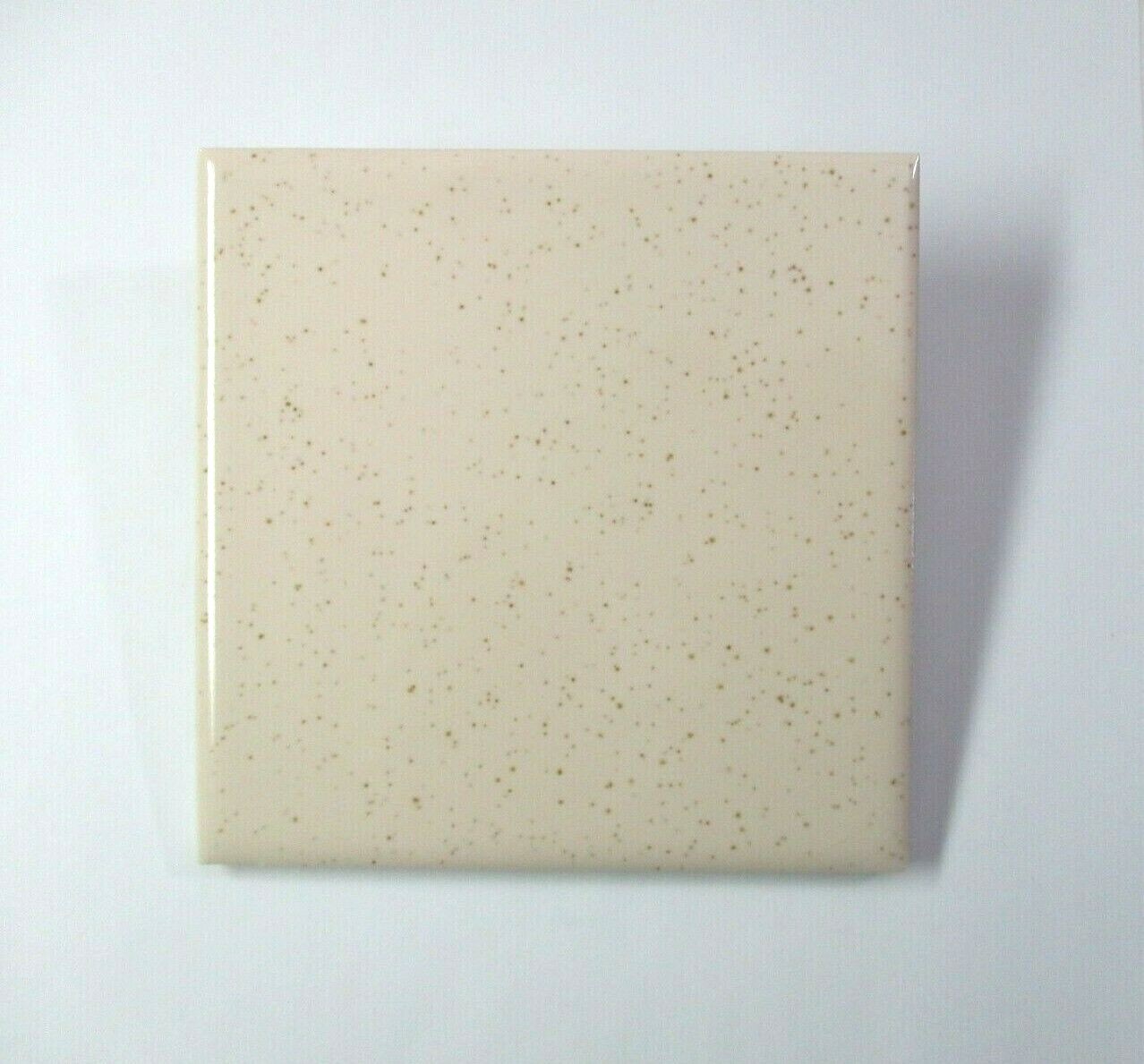 1 Tile Wheeling USA 4-3/8 Gloss Brown Specks Buckwheat on Beige Ceramic Wall MCM