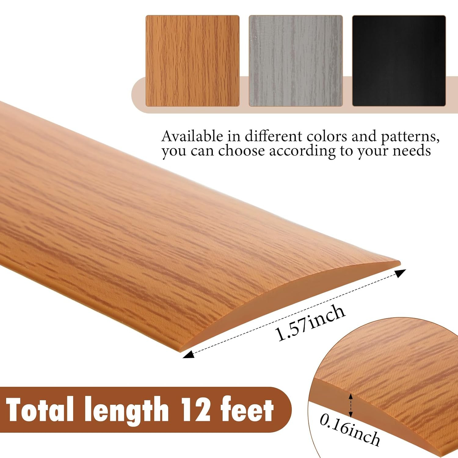 Pangda 12 Ft / 6 Ft Vinyl Floor Transition Strip 1.57″ Wide Self Adhesive Thresh