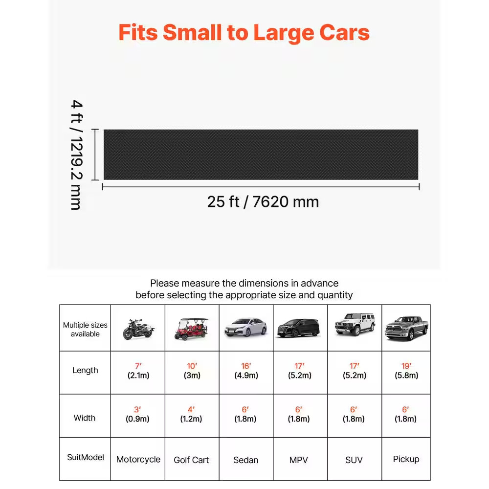 Garage Floor Roll, Black, 4 X 25 Ft. Garage Flooring Mat, 3 Mm Thickened Rubber