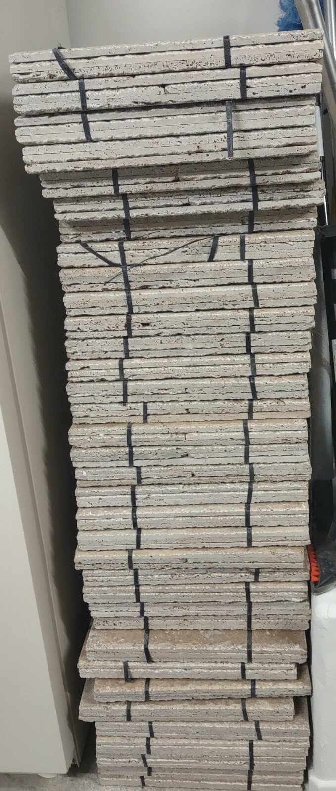 Flooring Tile, Travertine, chiseled, Noce, brushed, 142 square feet