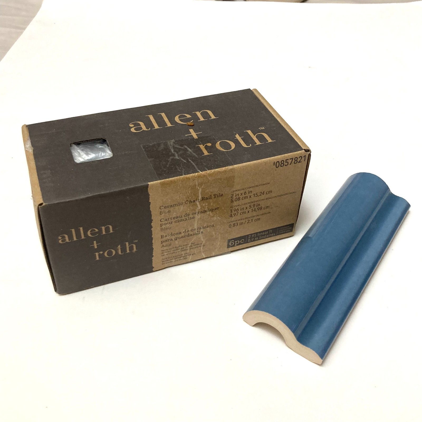 BOX of 6 Allen + Roth BLUE Glazed Glossy Ceramic Chair Rail Wall Tile 2″ x 6″